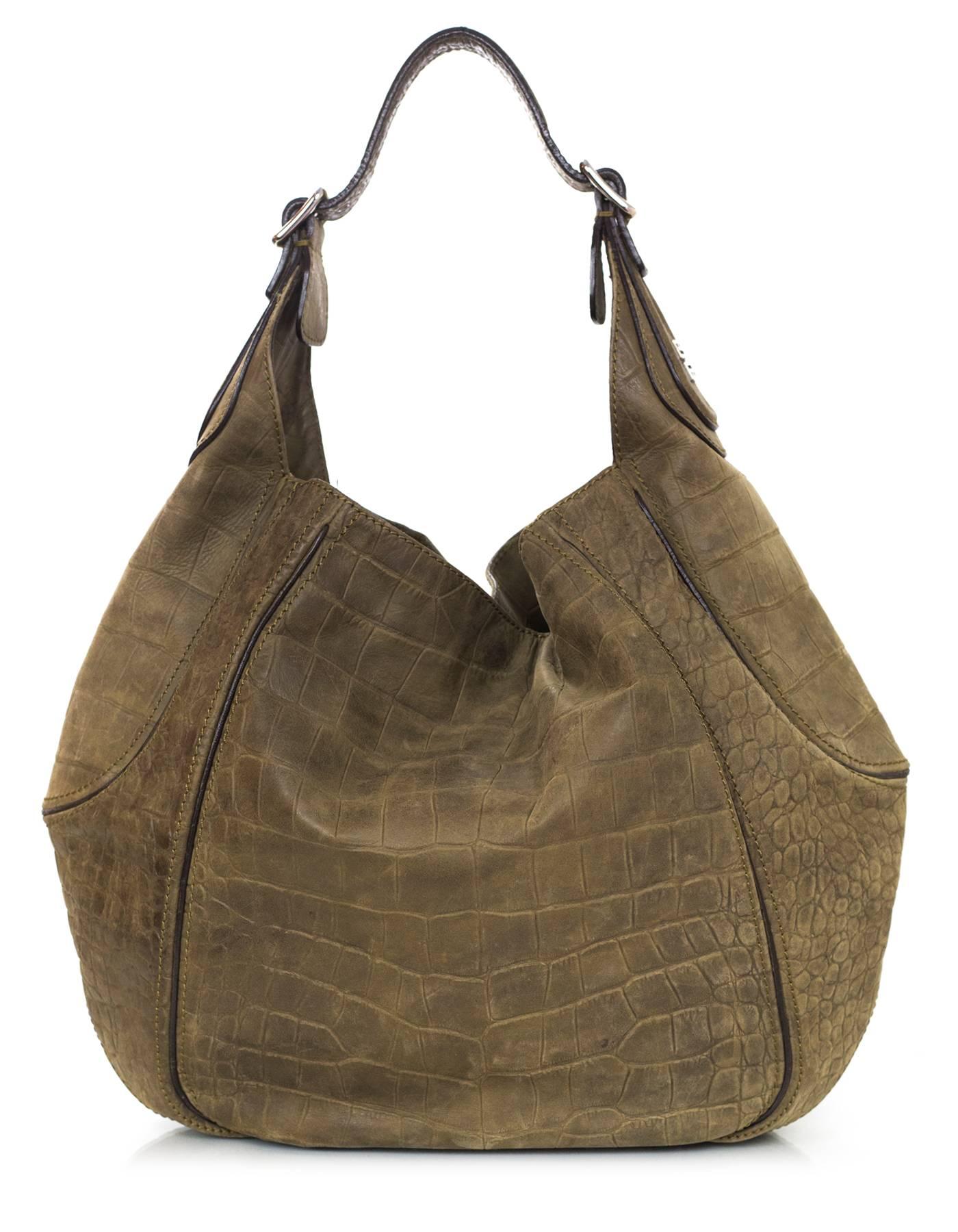 Brown Givenchy Taupe Eclipe Embossed Crocodile Suede Shoulder Bag