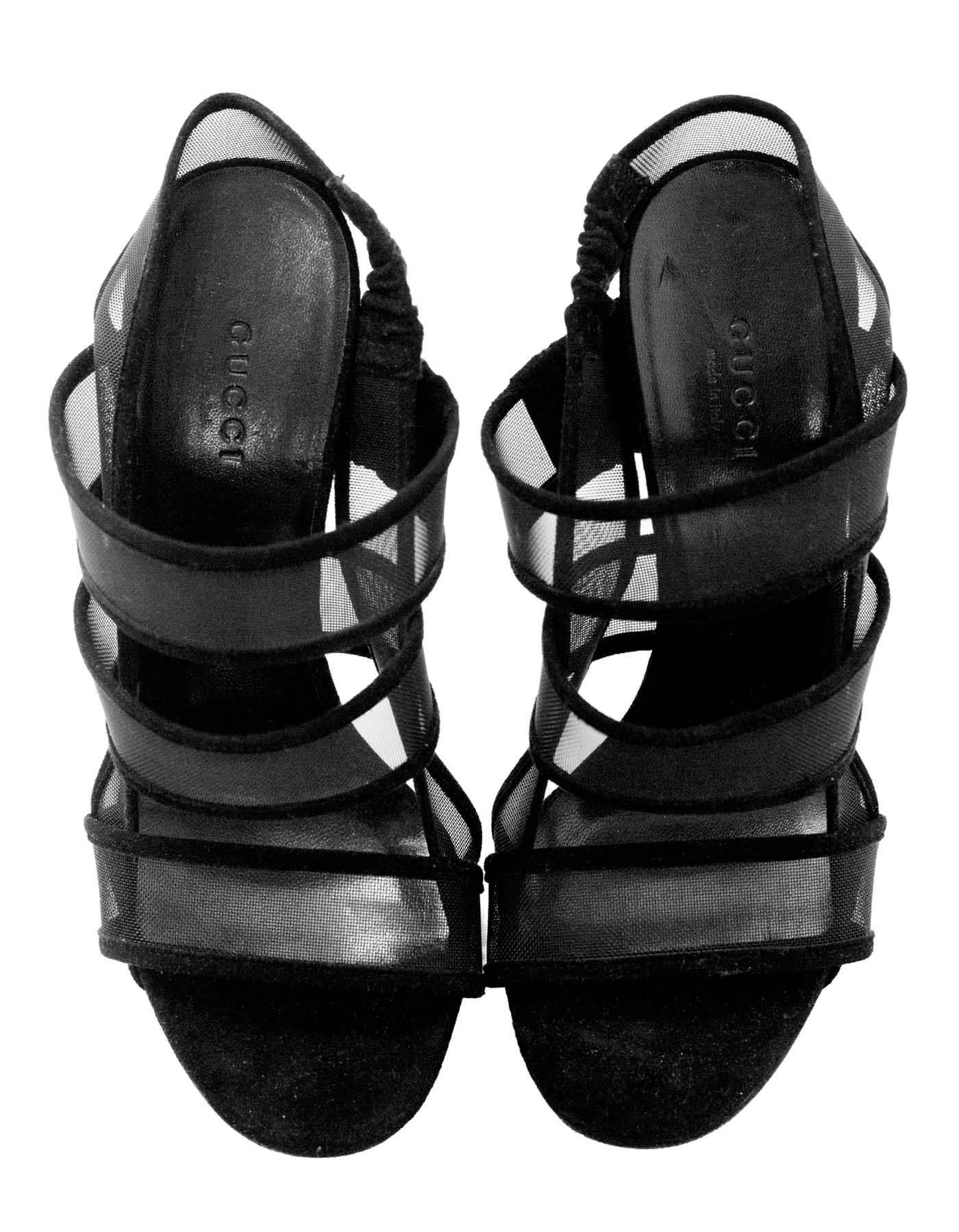 Gucci Black Mesh Strappy Sandals Sz 36 In Excellent Condition In New York, NY