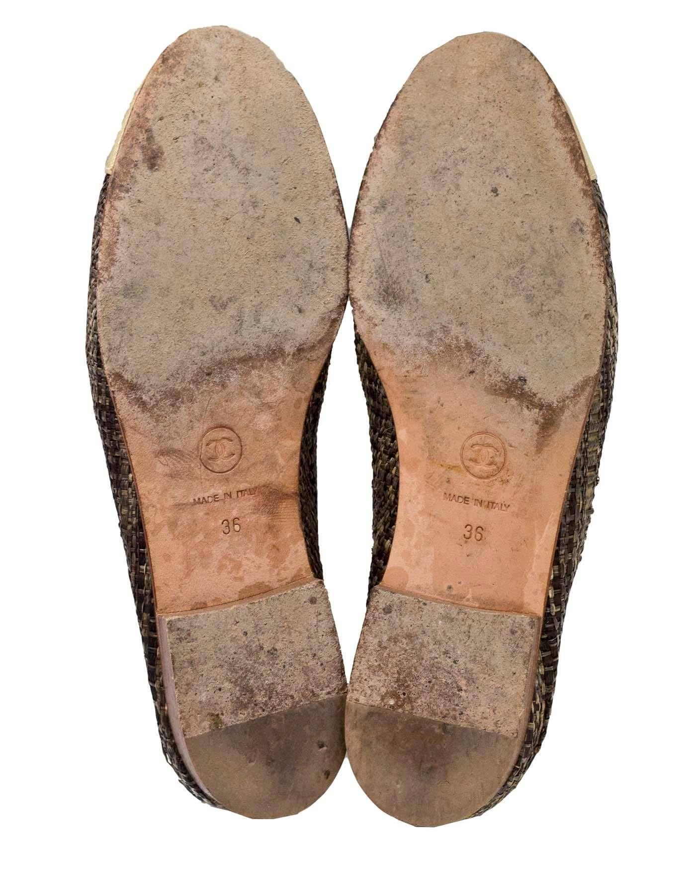 Chanel Brown Woven CC Cap-Toe Flats Sz 36 with DB In Good Condition In New York, NY