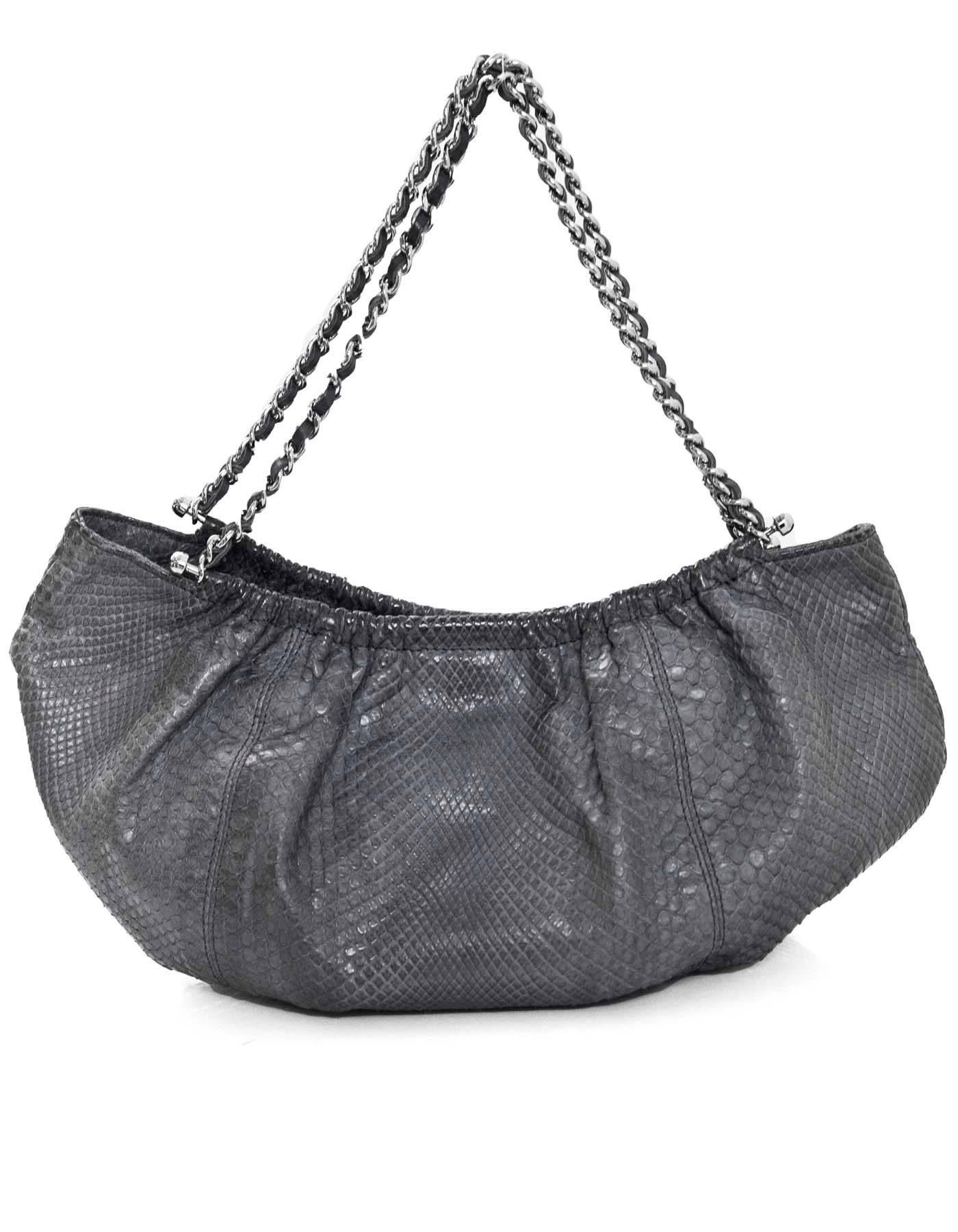 Black Chanel Grey Python Small Shoulder Bag with CC