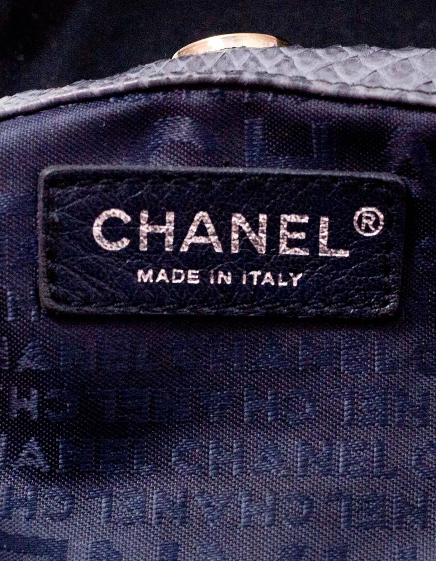 Chanel Grey Python Small Shoulder Bag with CC 2