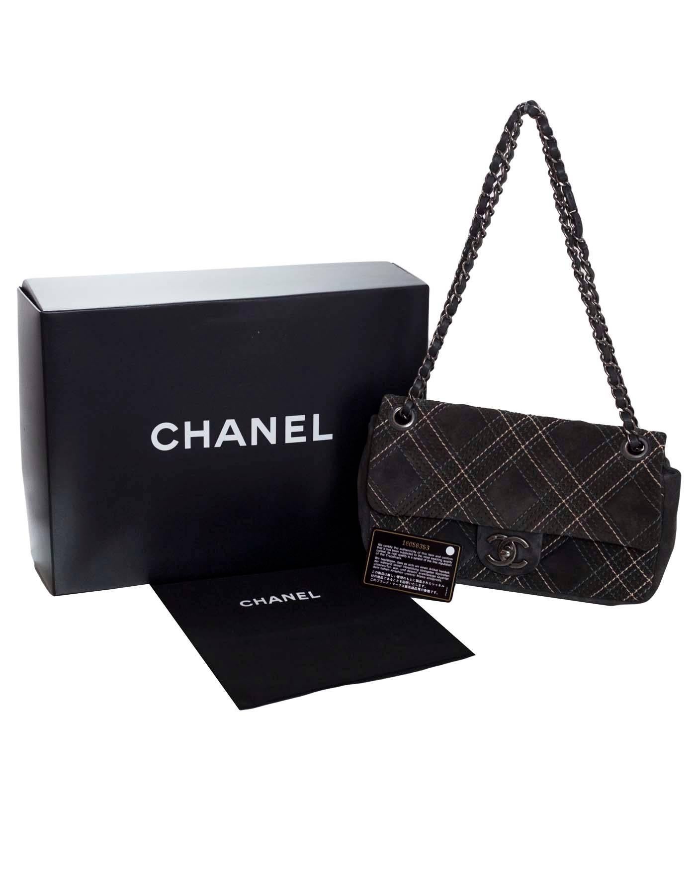Chanel '13 Grey Suede Paris/Edinburg Saltire Stitch Flap Bag with Auth Card, Box 4