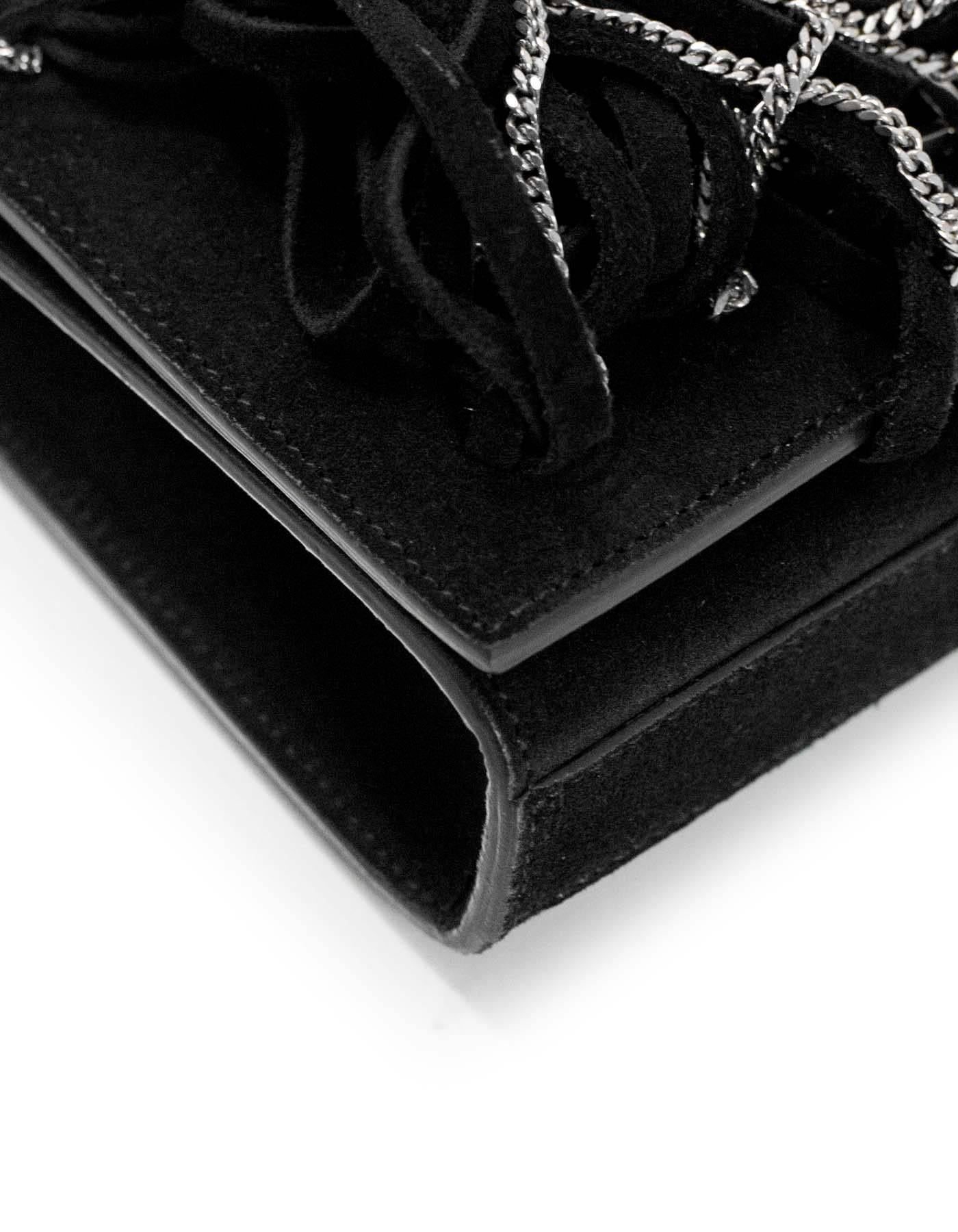 Women's Saint Laurent Black Suede Embellished Fringe Small Monogram Kate Crossbody Bag