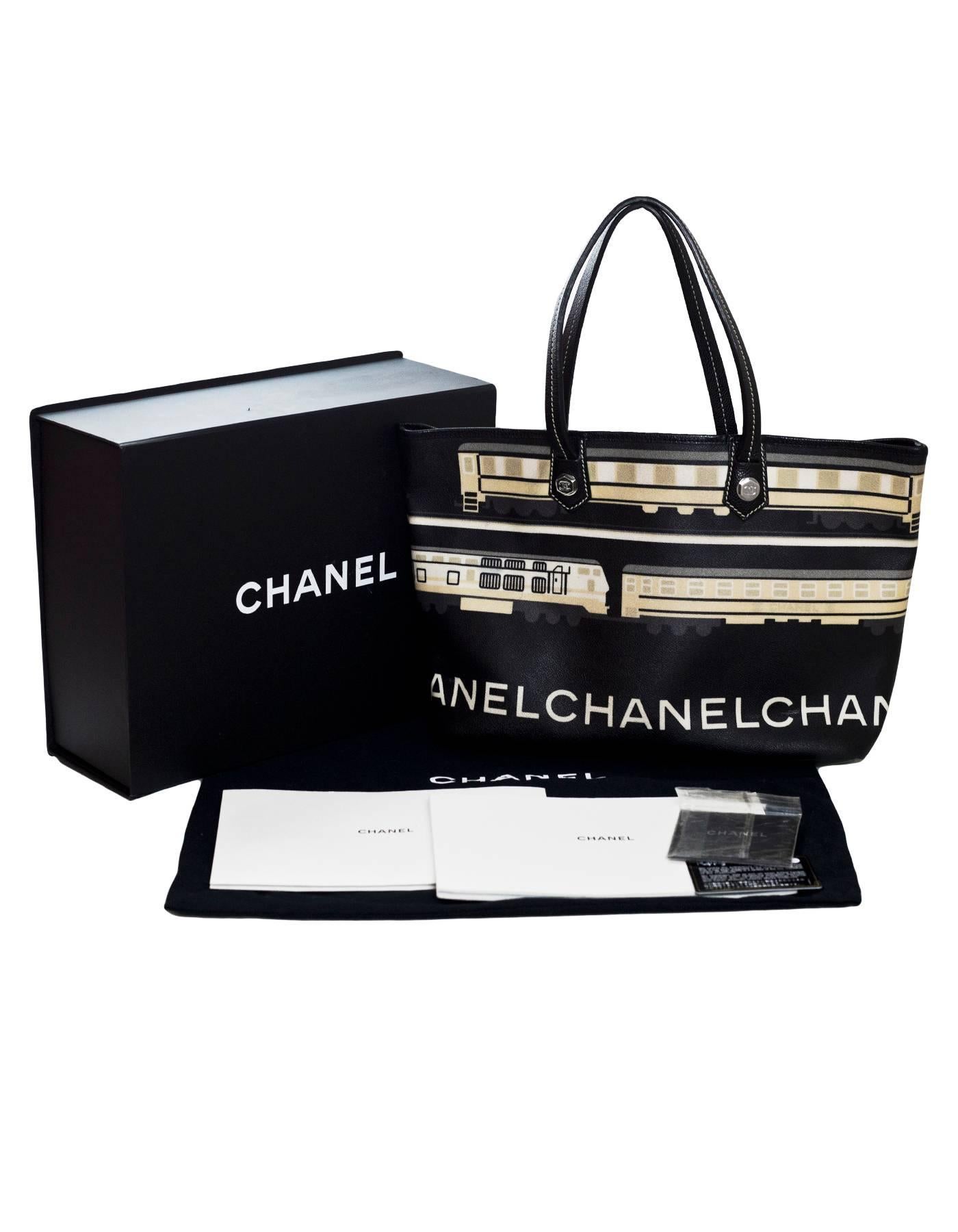 Chanel Black and Beige Coated Canvas Le Train Tote Bag  5