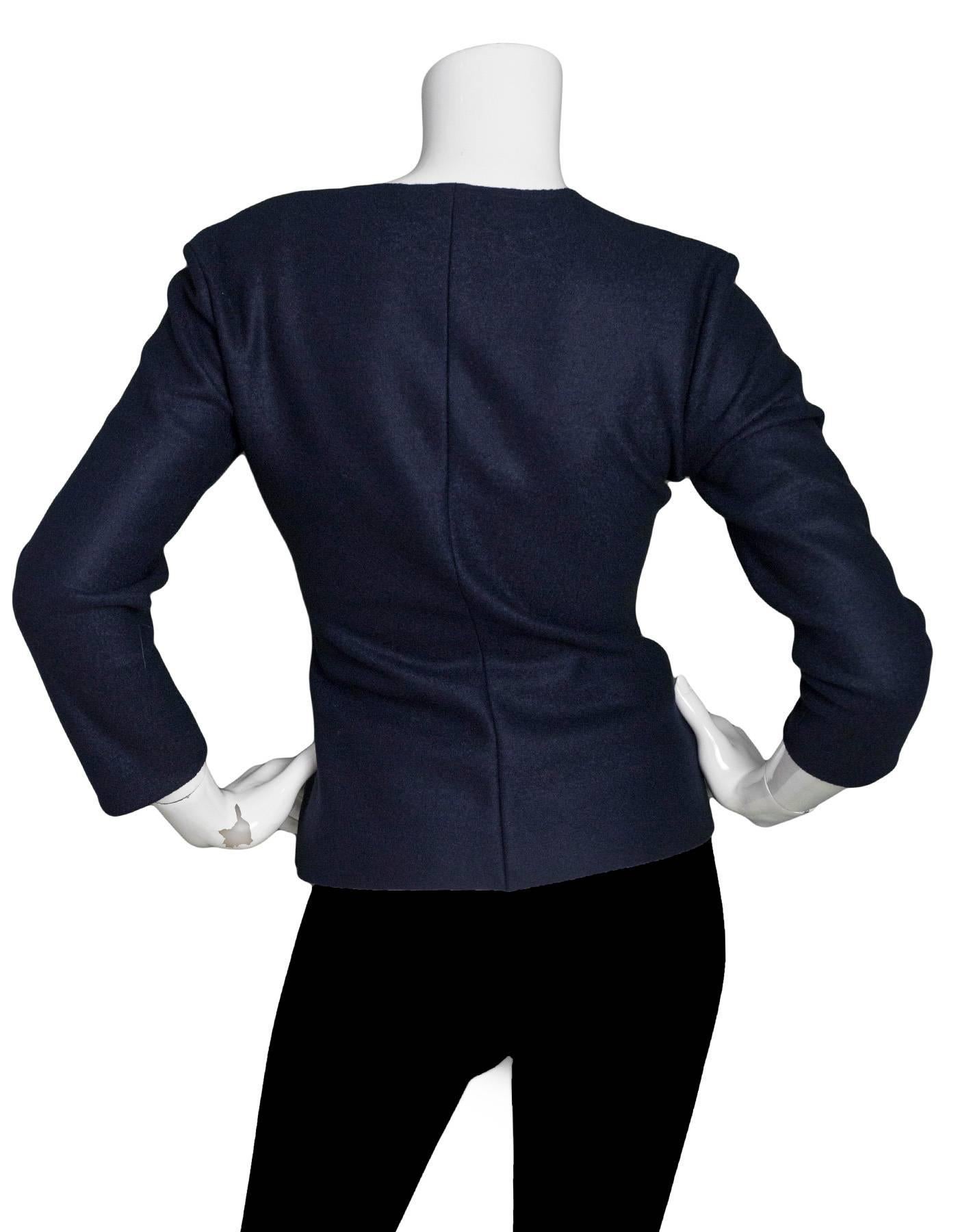 Black CH Carolina Herrera Navy Wool Ruffle Jacket Sz 2