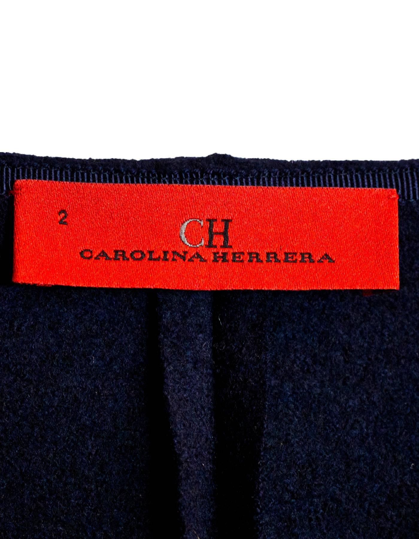 CH Carolina Herrera Navy Wool Ruffle Jacket Sz 2 In Excellent Condition In New York, NY