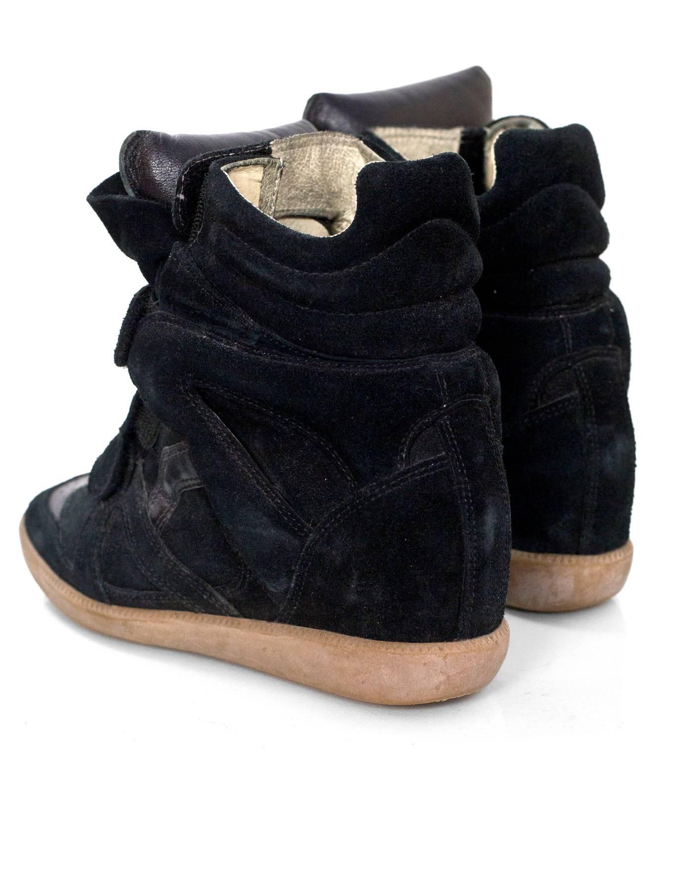 Isabel Marant Black Beckett Suede Wedge Sneakers Sz 36 In Good Condition In New York, NY