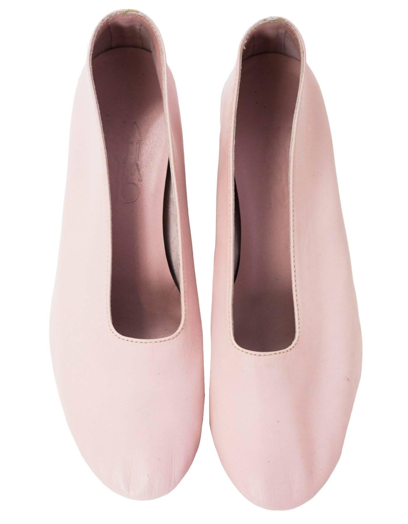 Beige Martiniano Pink Leather Glove Pumps Sz 35