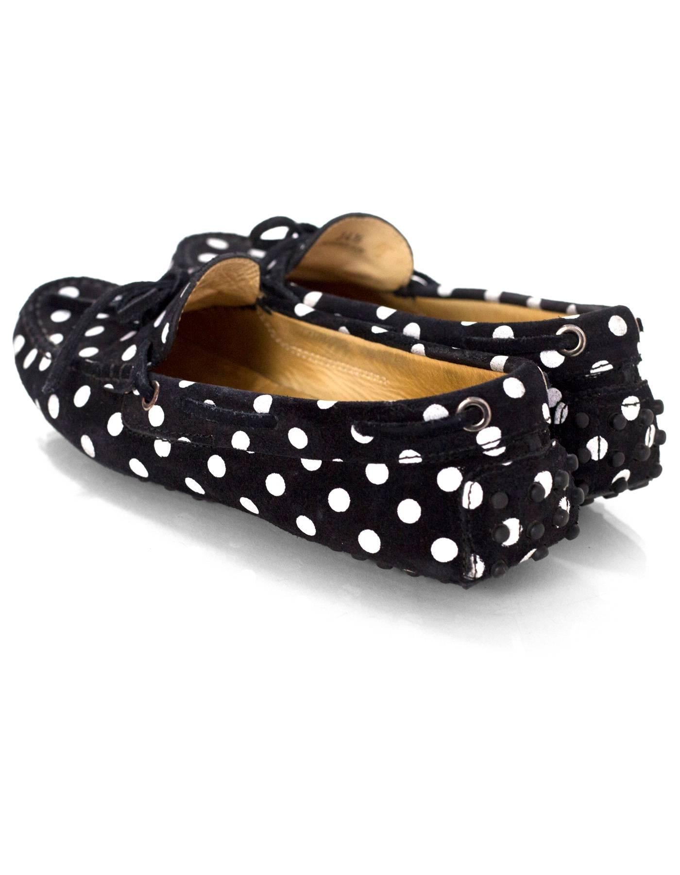 TOD's Black & White Polka Dot Driving Loafers Sz 34.5 In Good Condition In New York, NY