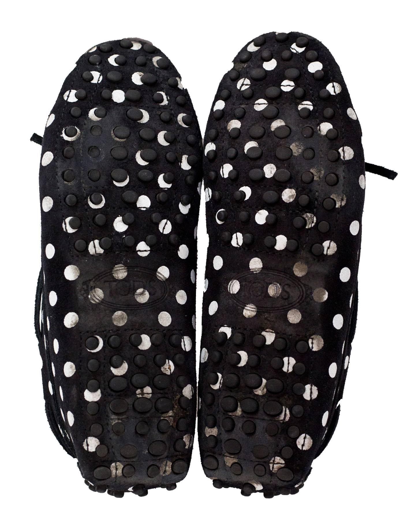 Women's TOD's Black & White Polka Dot Driving Loafers Sz 34.5