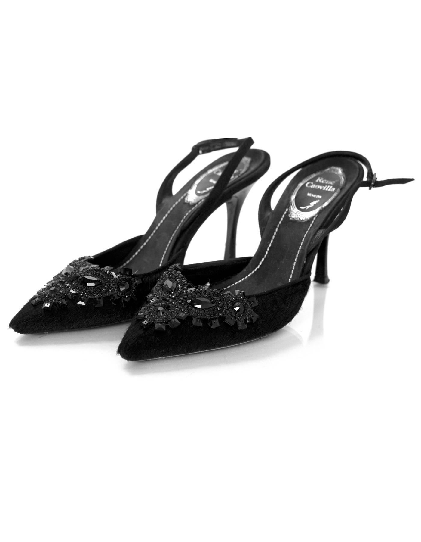 Rene Caovilla Black Calfskin Embellished Pumps Sz 35.5

Made In: Italy
Color: Black
Materials: Calfskin, beads
Closure/Opening: Slingback ankle strap
Sole Stamp: Made in Italy 35.5 Rene Caovilla
Overall Condition: Excellent pre-owned condition with