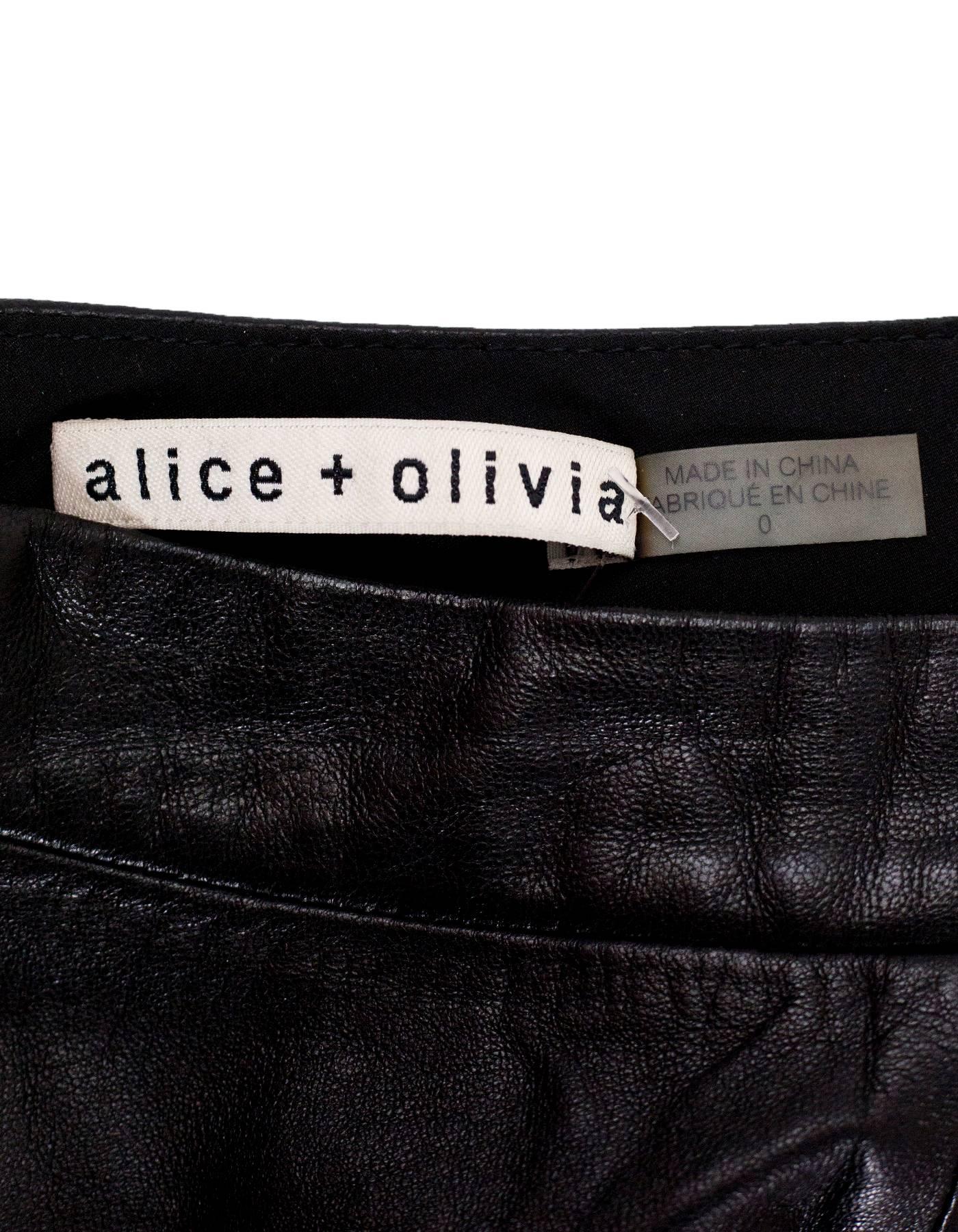 alice and olivia black leather skirt