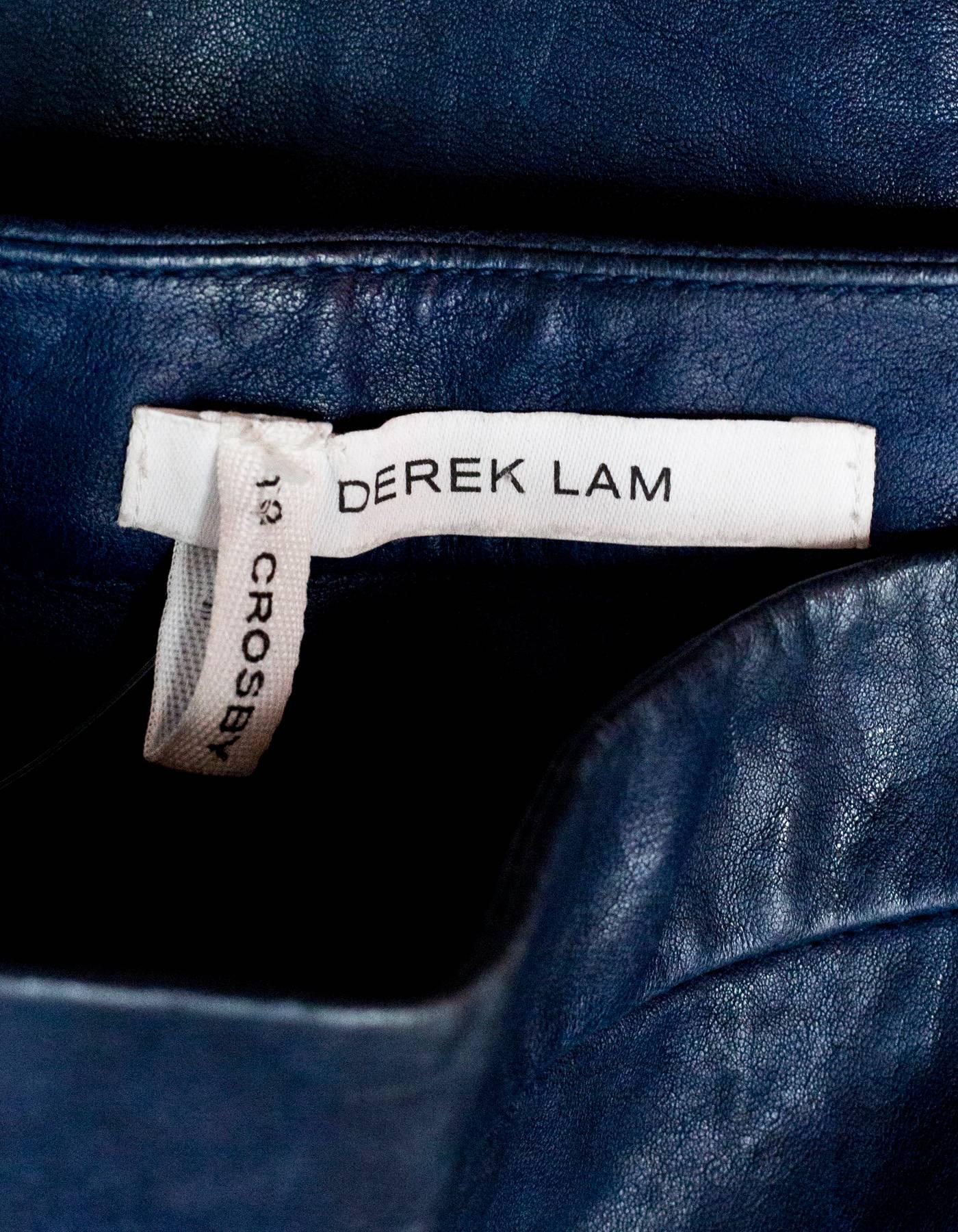 10 Crosby Derek Lam Blue Leather Flared Skirt Sz 0 1