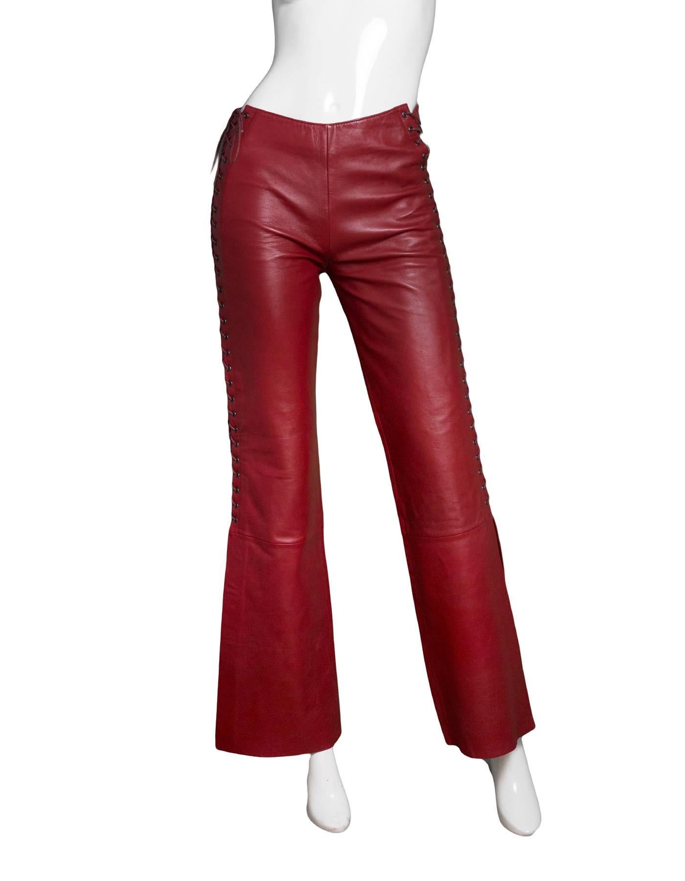 red leather bell bottom pants