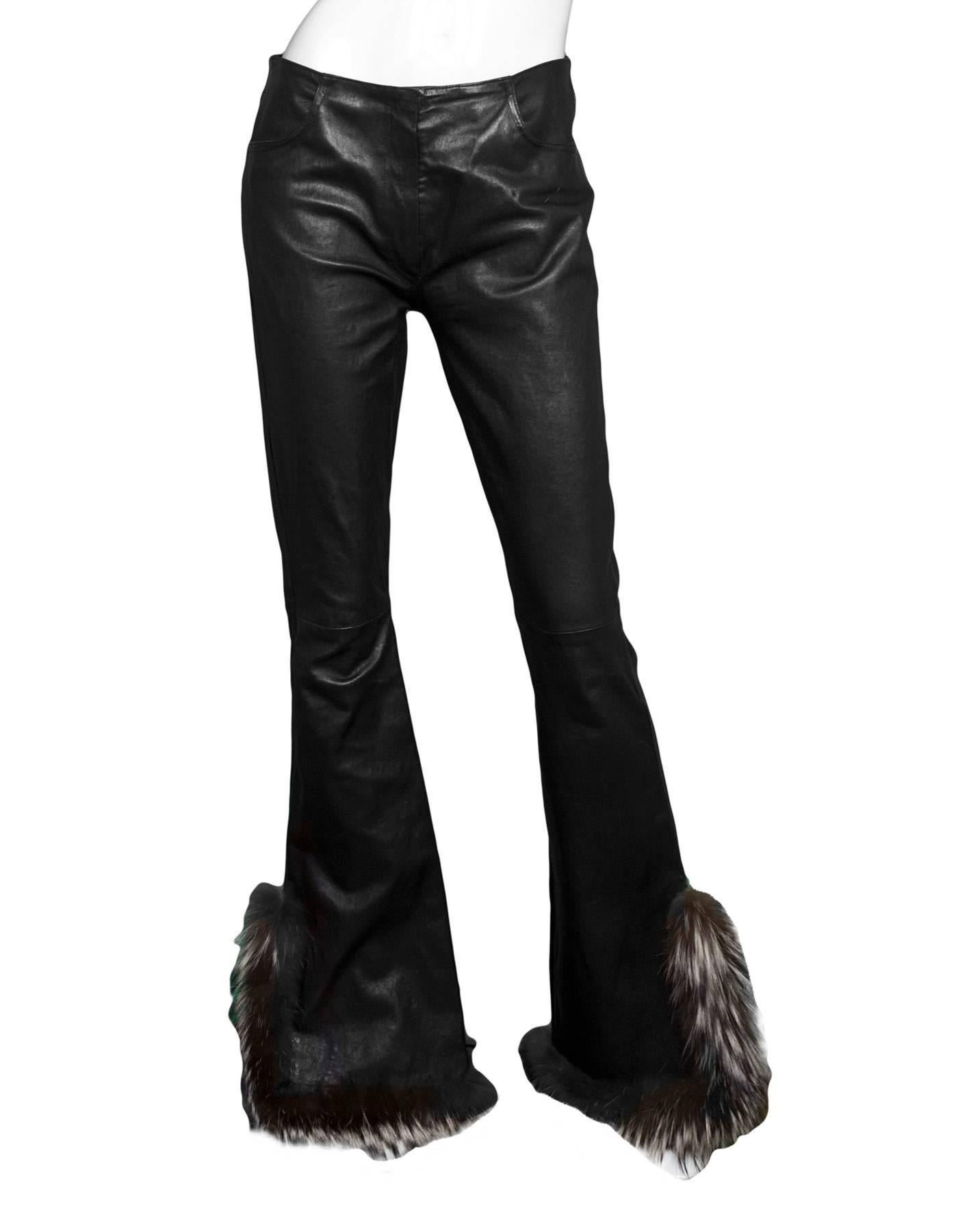 Jean Claude Jitrois Black Leather & Fur Pants Sz FR40 In Good Condition In New York, NY