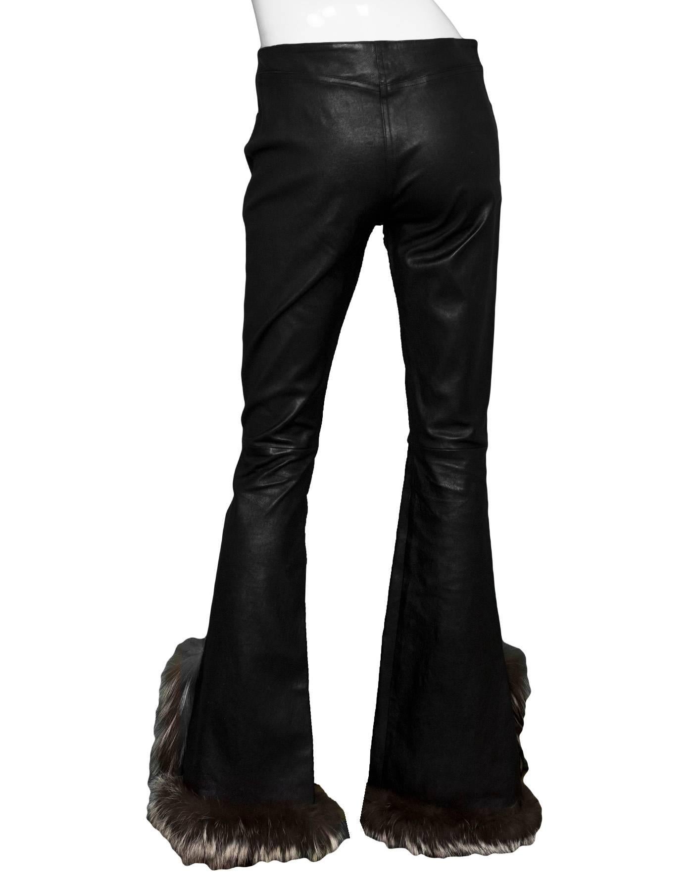 Women's Jean Claude Jitrois Black Leather & Fur Pants Sz FR40