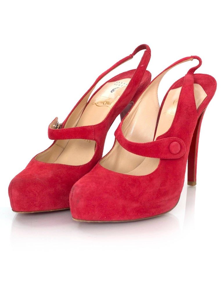 Christian Louboutin Red Suede Mary Jane Pumps Sz 36.5 For Sale at ...