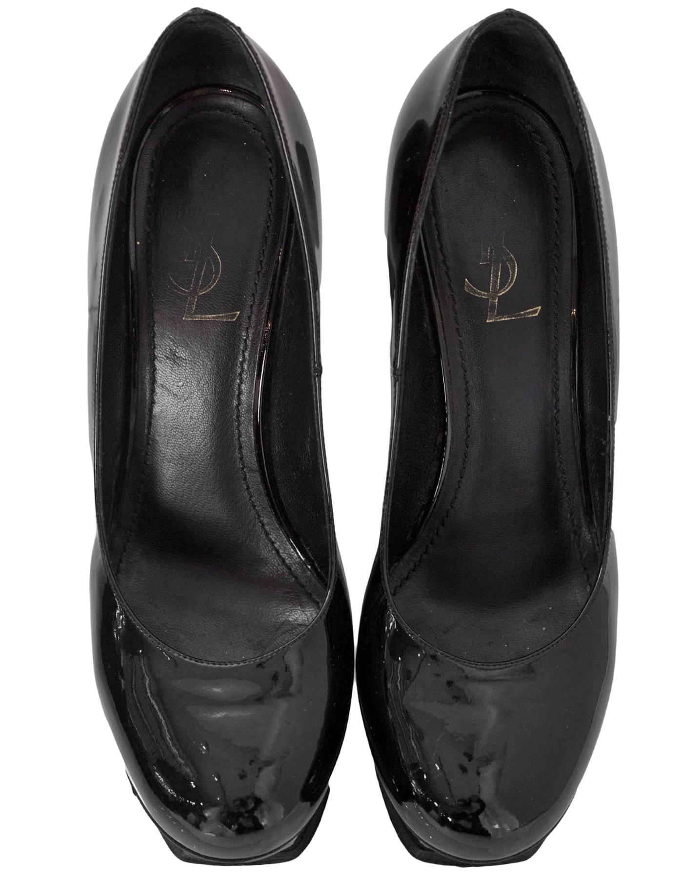 YSL Black Patent Leather Tribute Platform Pumps Sz 39 In Excellent Condition In New York, NY