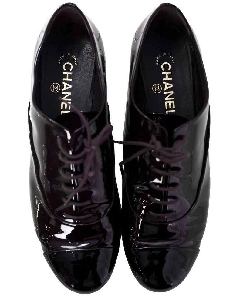 Chanel Burgundy Patent and Pearl CC Oxford Shoes Sz 41
