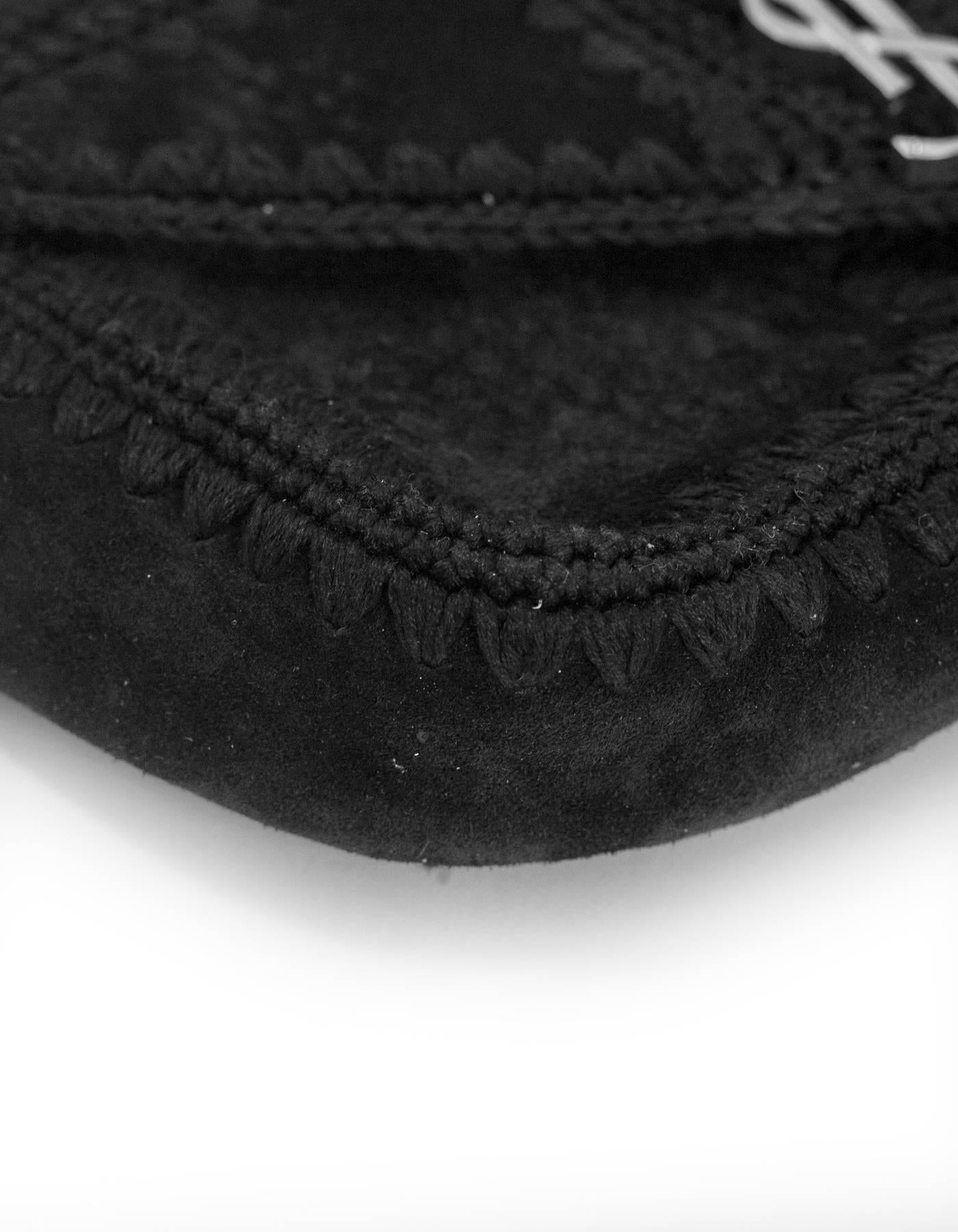 Women's Saint Laurent Black Suede Macrame Monogram Slouchy Chain Medium Shoulder Bag