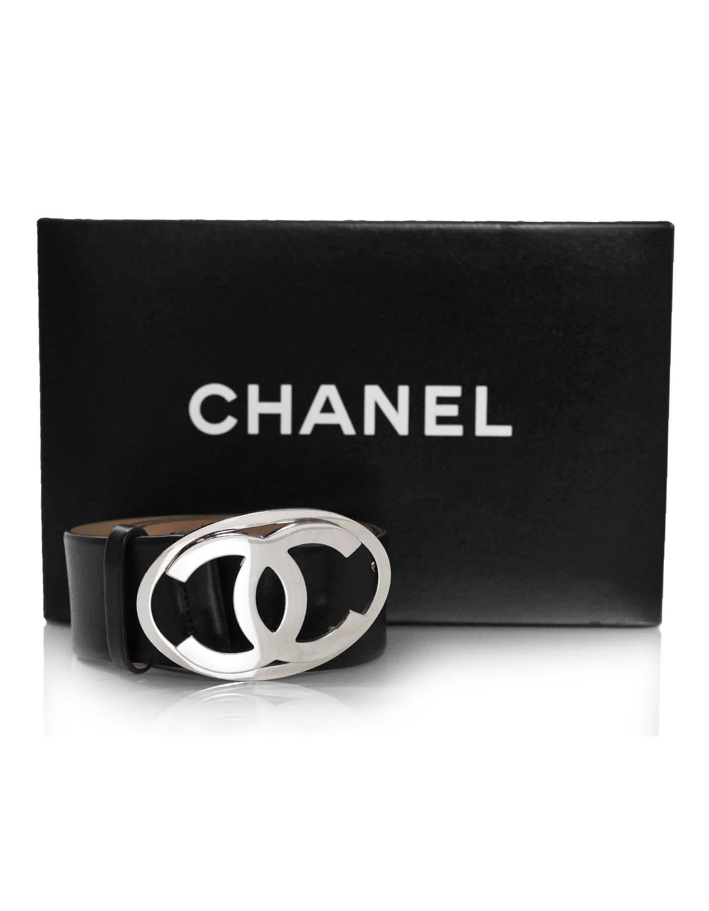 Chanel Black Leather CC Logo Belt Sz 80 2