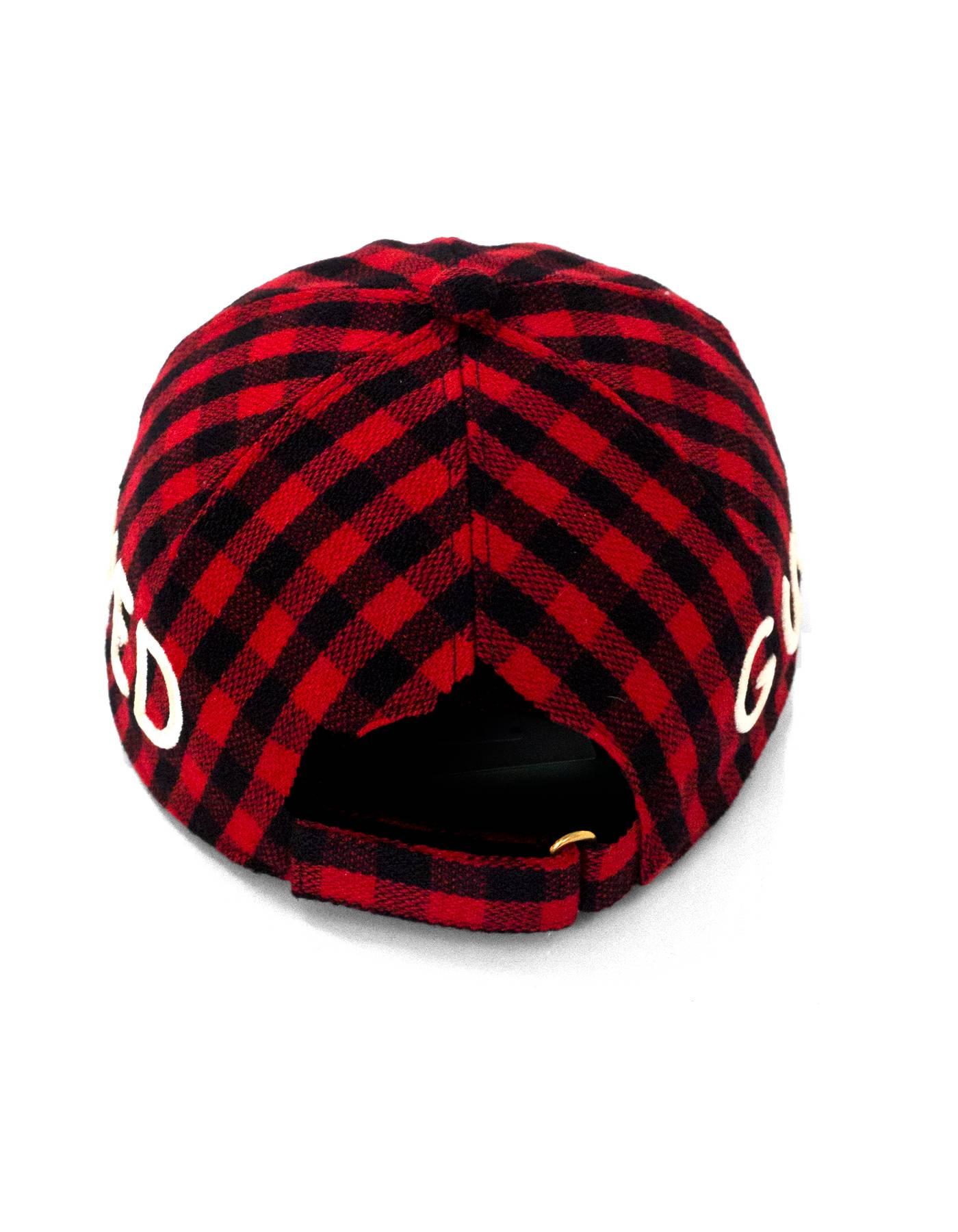 Gucci Black and Red Gingham Flannel Loved Baseball Cap sz M/58 For 