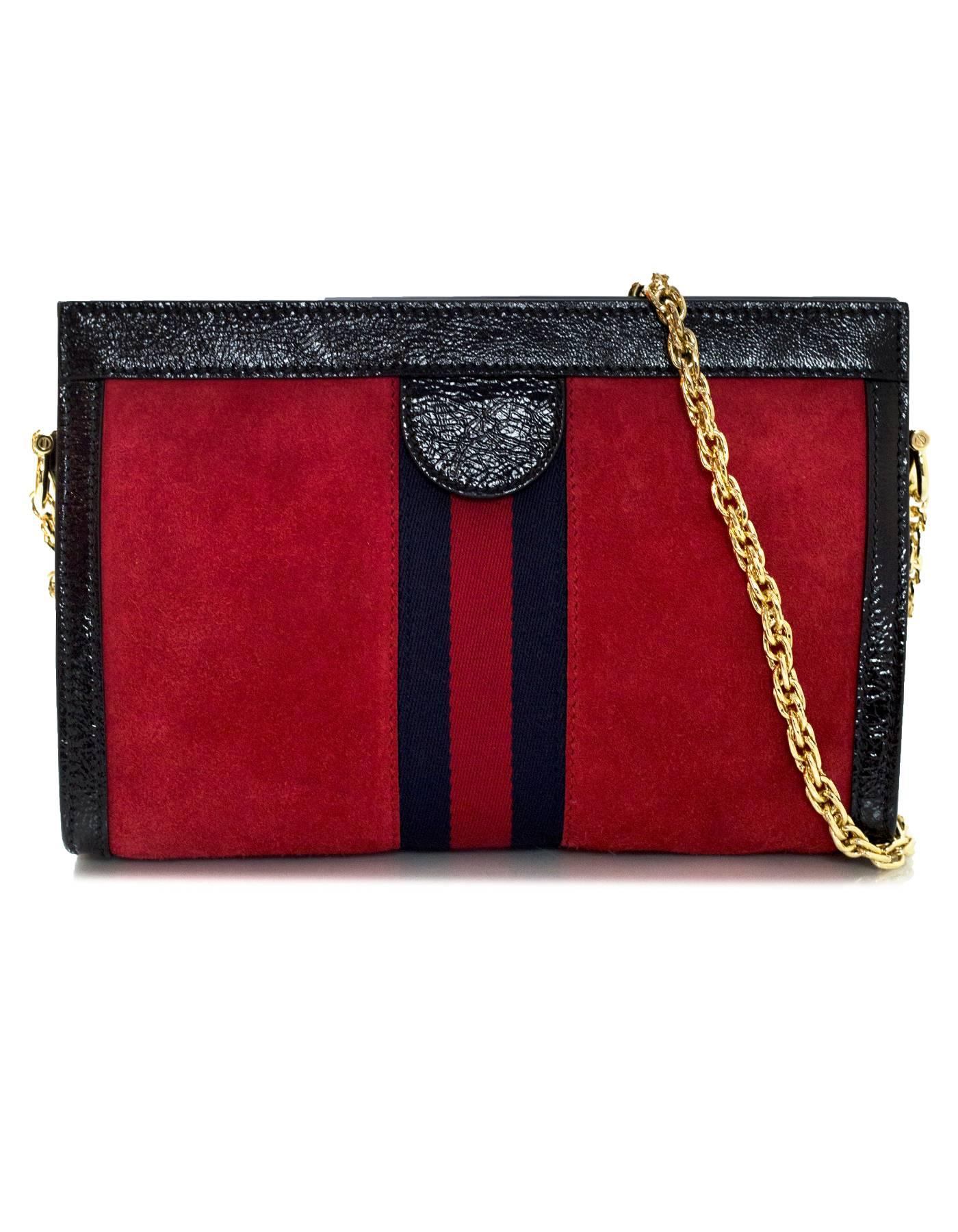 Women's or Men's Gucci NEW '18 Runway Red Suede & Black Patent Vintage Style Ophidia Bag w/ Chain