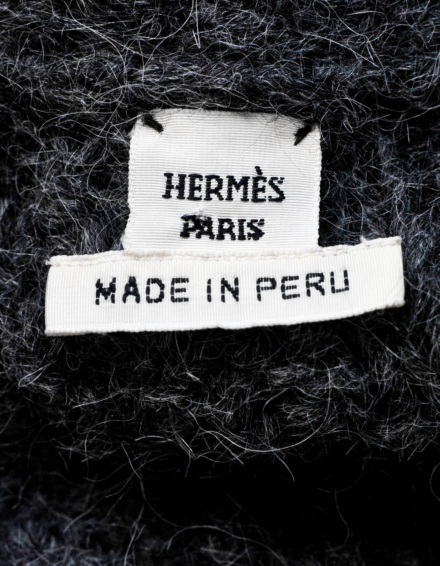 Black Hermes Grey Alpaca Knit Open Front Cardigan sz FR40