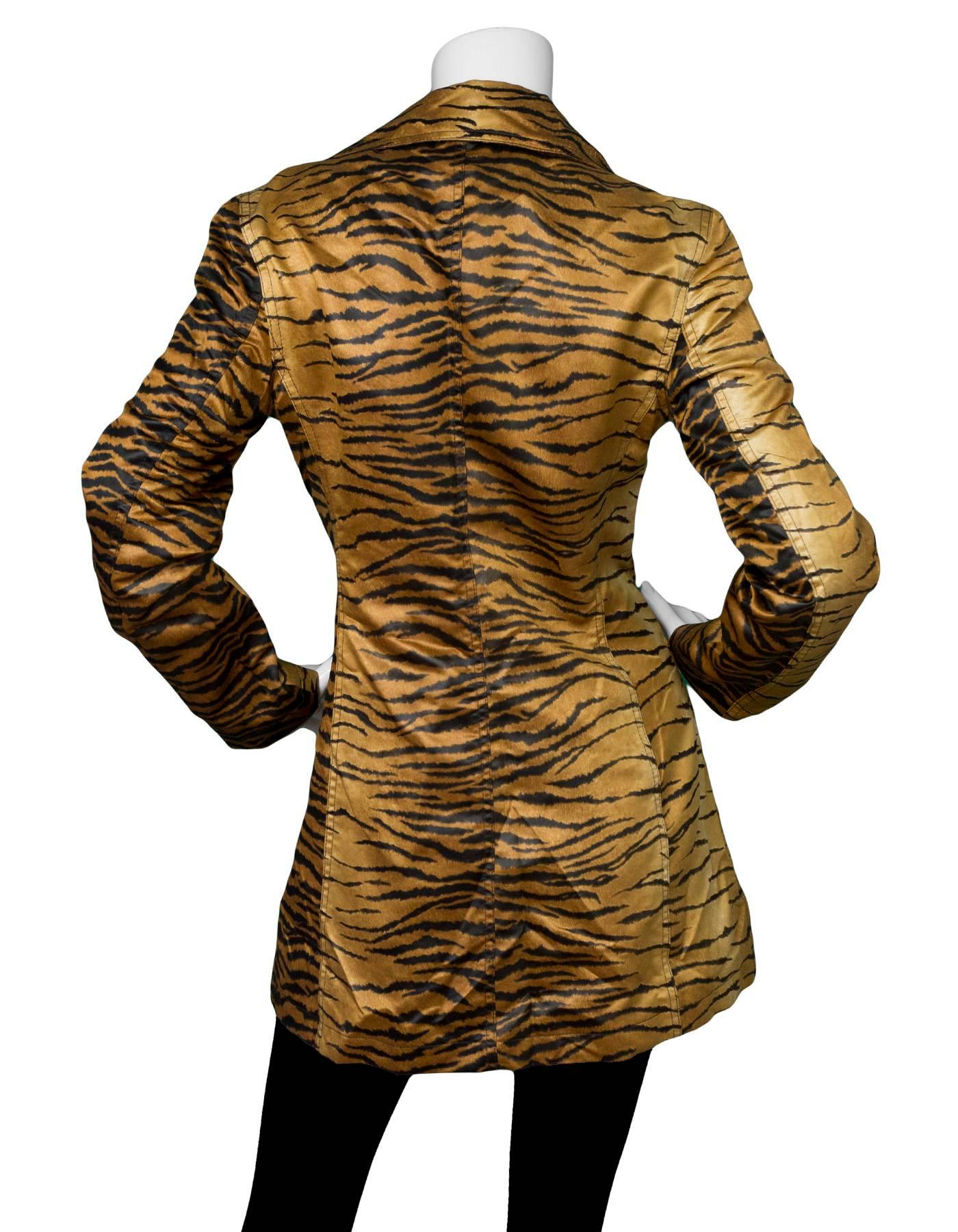 Brown Moschino Jeans Tiger Print Satin Trench Coat sz US 8