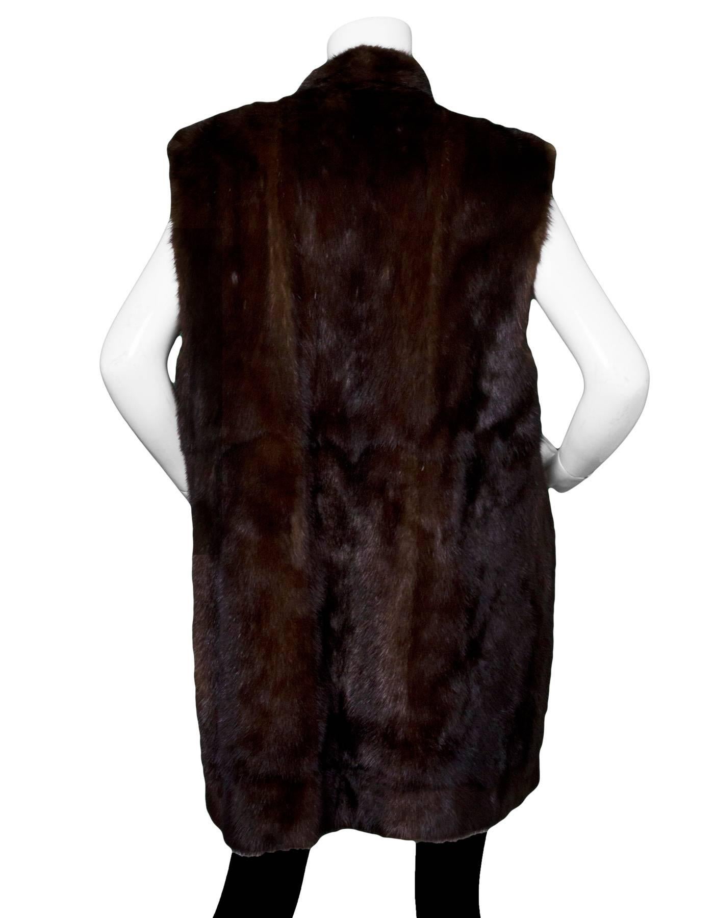 Vintage Brown Fur Open Front Vest/Lining sz L In Excellent Condition In New York, NY