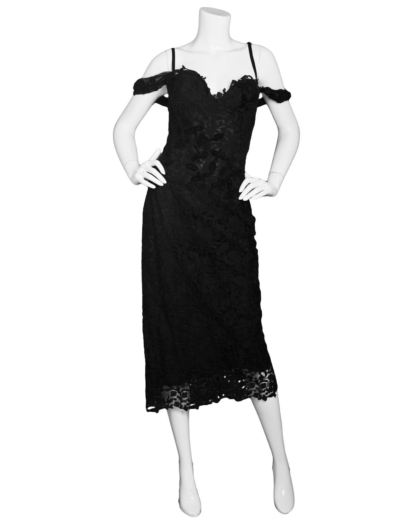 Ermanno Scervino Black Lace Cocktail Dress 
Features adjustable straps and boning through bodice

Made In: Italy
Color: Black
Composition: 50% wool, 50% acrylic
Lining: 100% silk
Closure/Opening: Back zip up and hook and eye fasteners up