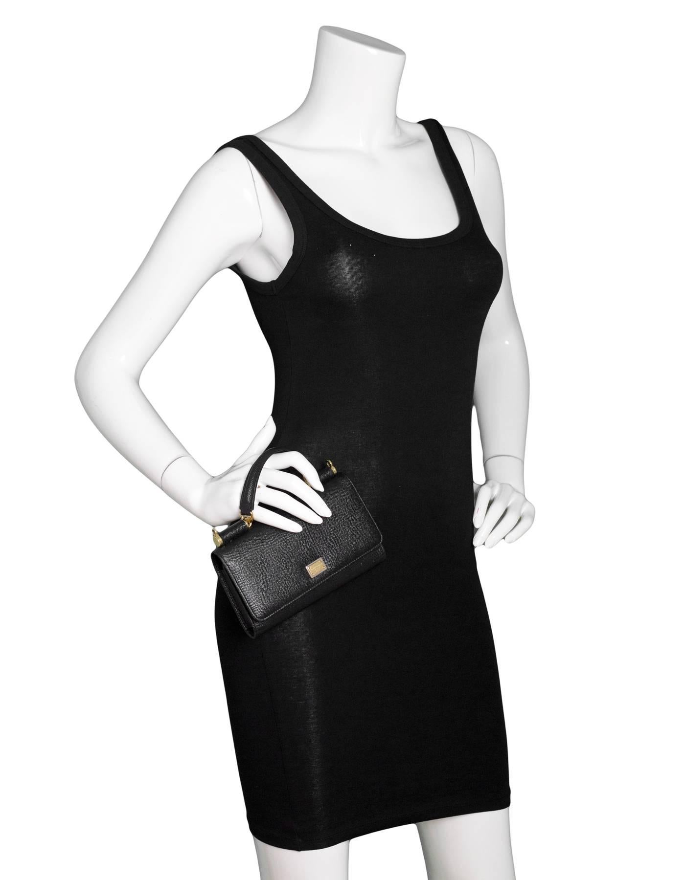 Dolce & Gabbana Black Dauphine Leather Sicily Mini Von Phone/Crossbody Bag  3