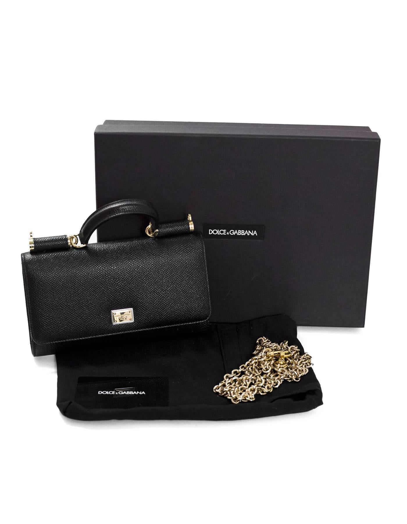 Dolce & Gabbana Black Dauphine Leather Sicily Mini Von Phone/Crossbody Bag  2