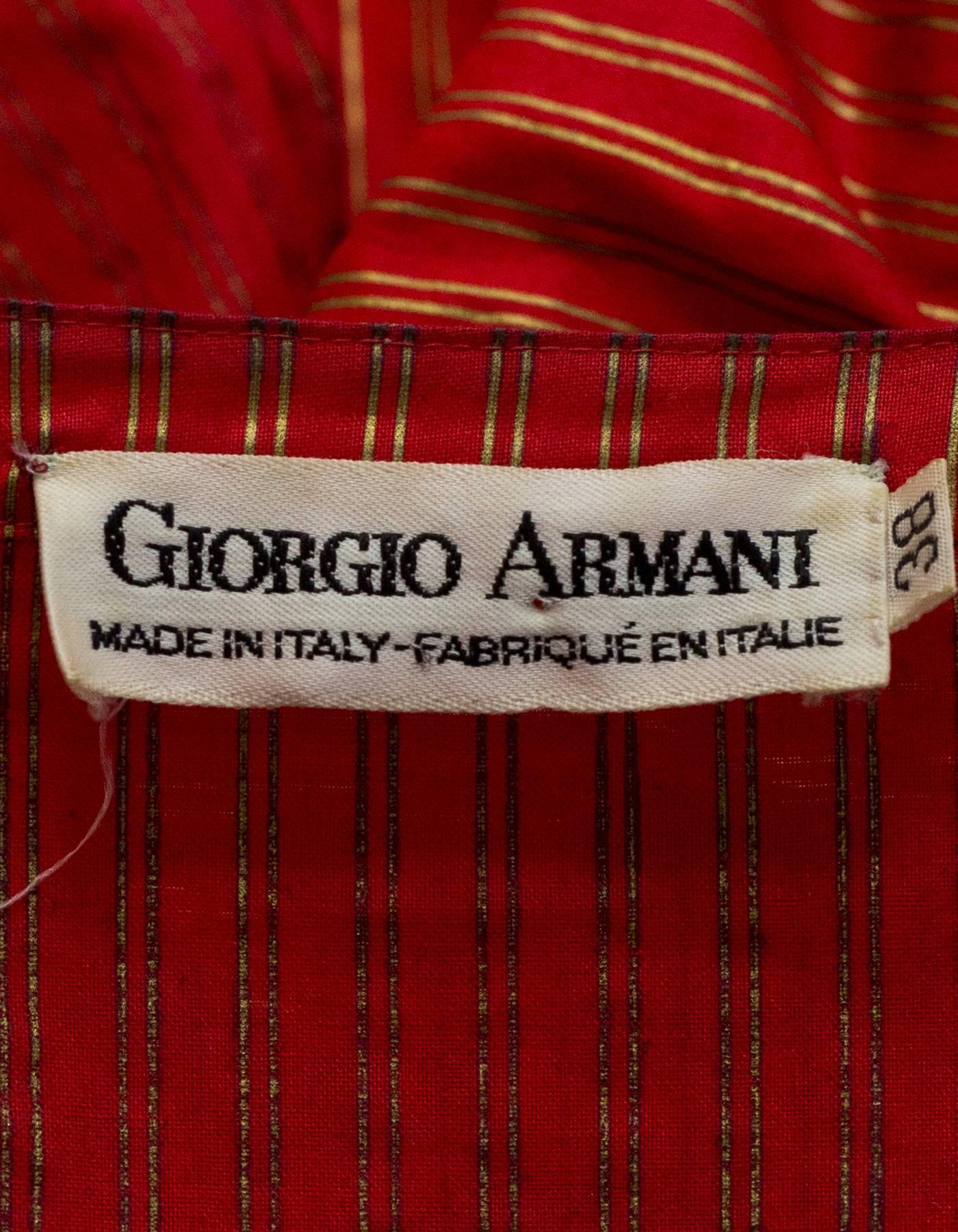 Giorgio Armani Vintage Red & Gold Stripe Wrap Blouse sz IT38 1