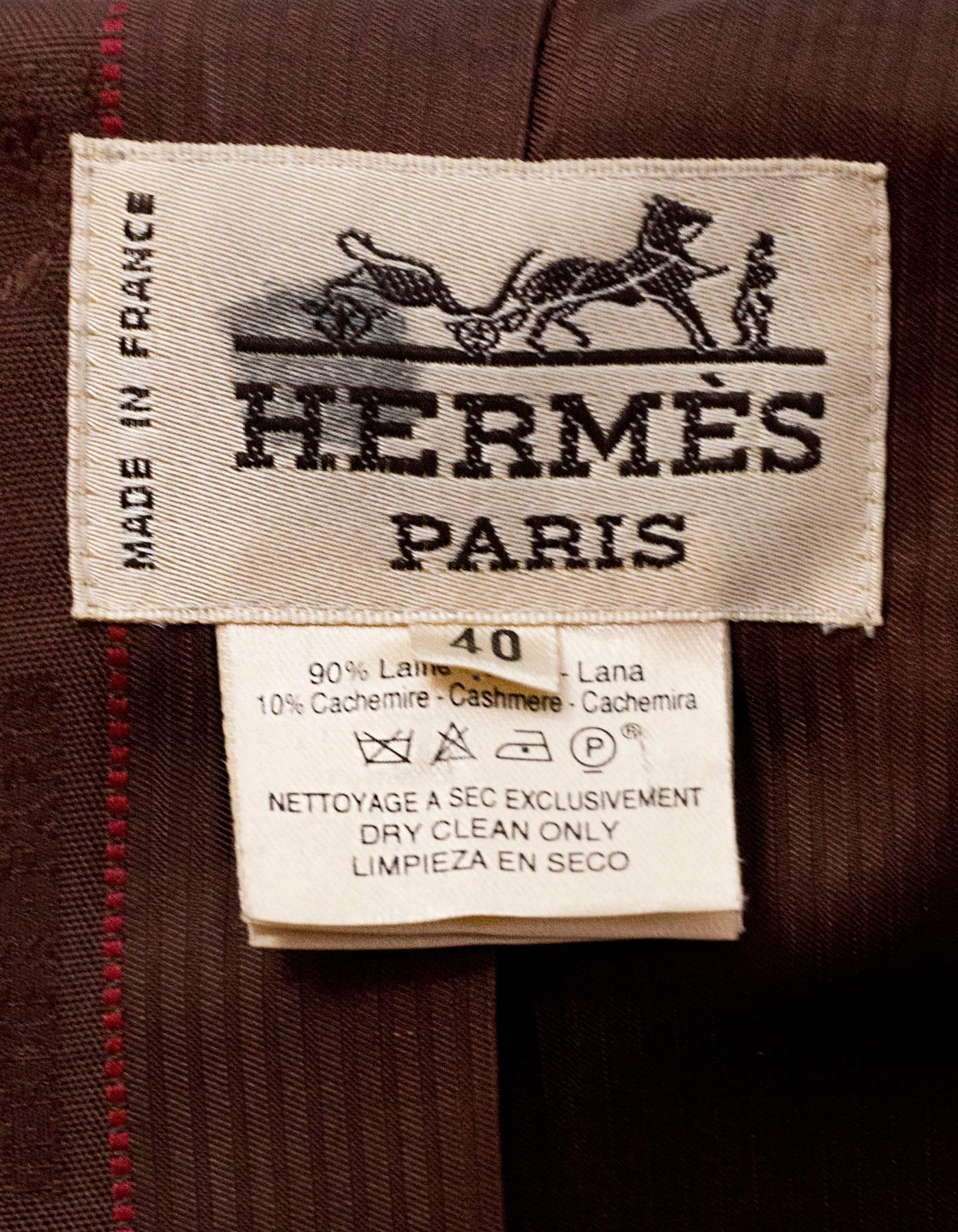 Brown Hermes Vintage Olive Green Wool Riding Jacket sz FR40