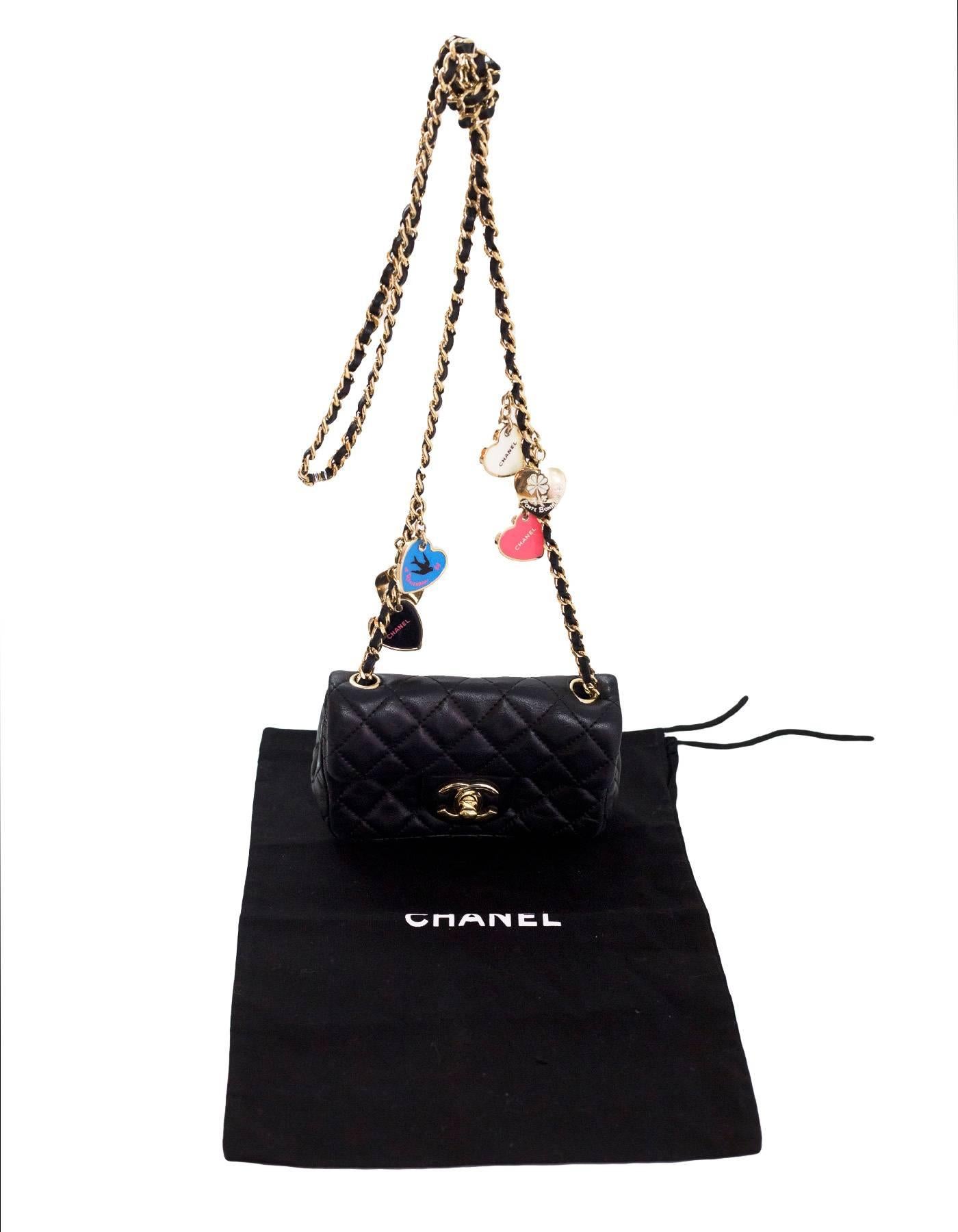 Chanel Black Quilted Lambskin Extra Mini Valentine Charm Flap Crossbody Bag 2