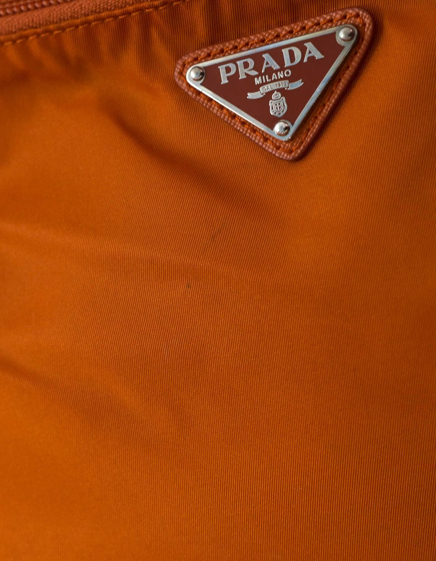 Prada Orange Tessuto Nylon Messenger Crossbody Bag In Excellent Condition In New York, NY