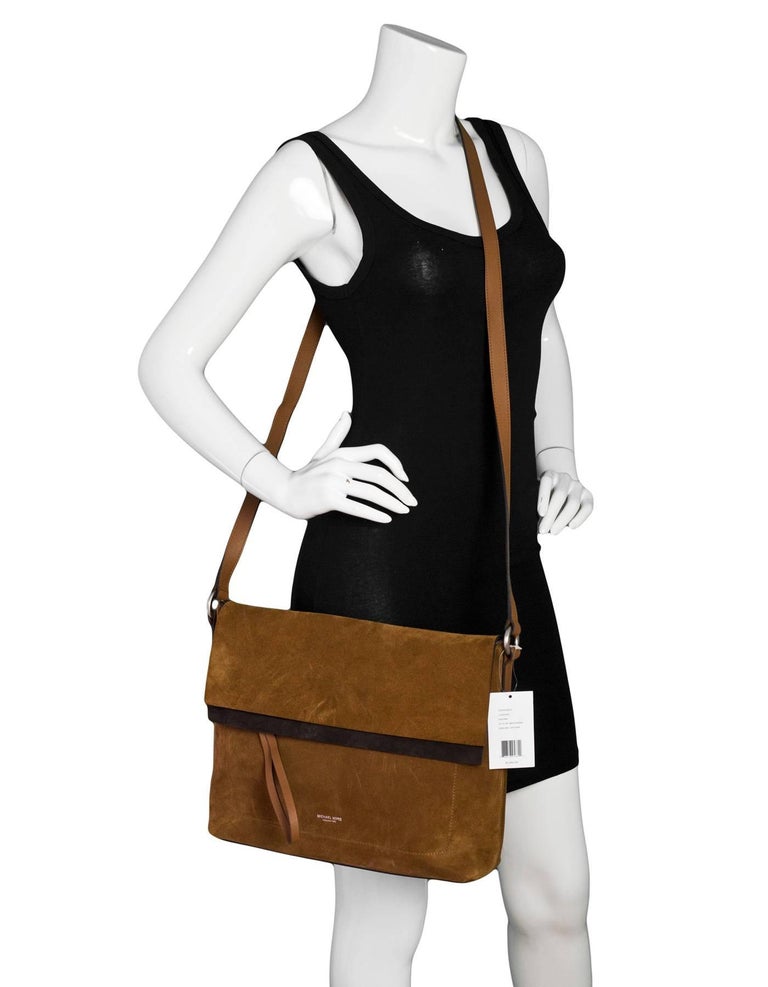 Michael Kors Collection Brown Suede Sedona Messenger Bag For Sale at