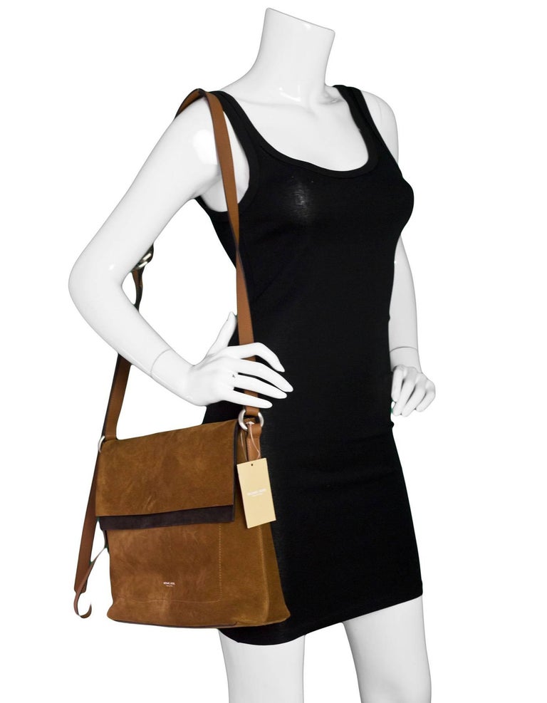 Michael Kors Collection Brown Suede Sedona Messenger Bag For Sale at