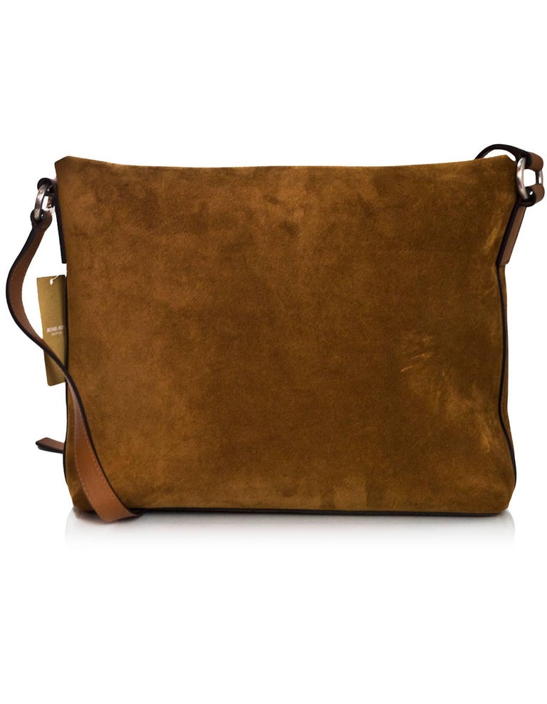Michael Kors Collection Brown Suede Sedona Messenger Bag For Sale at