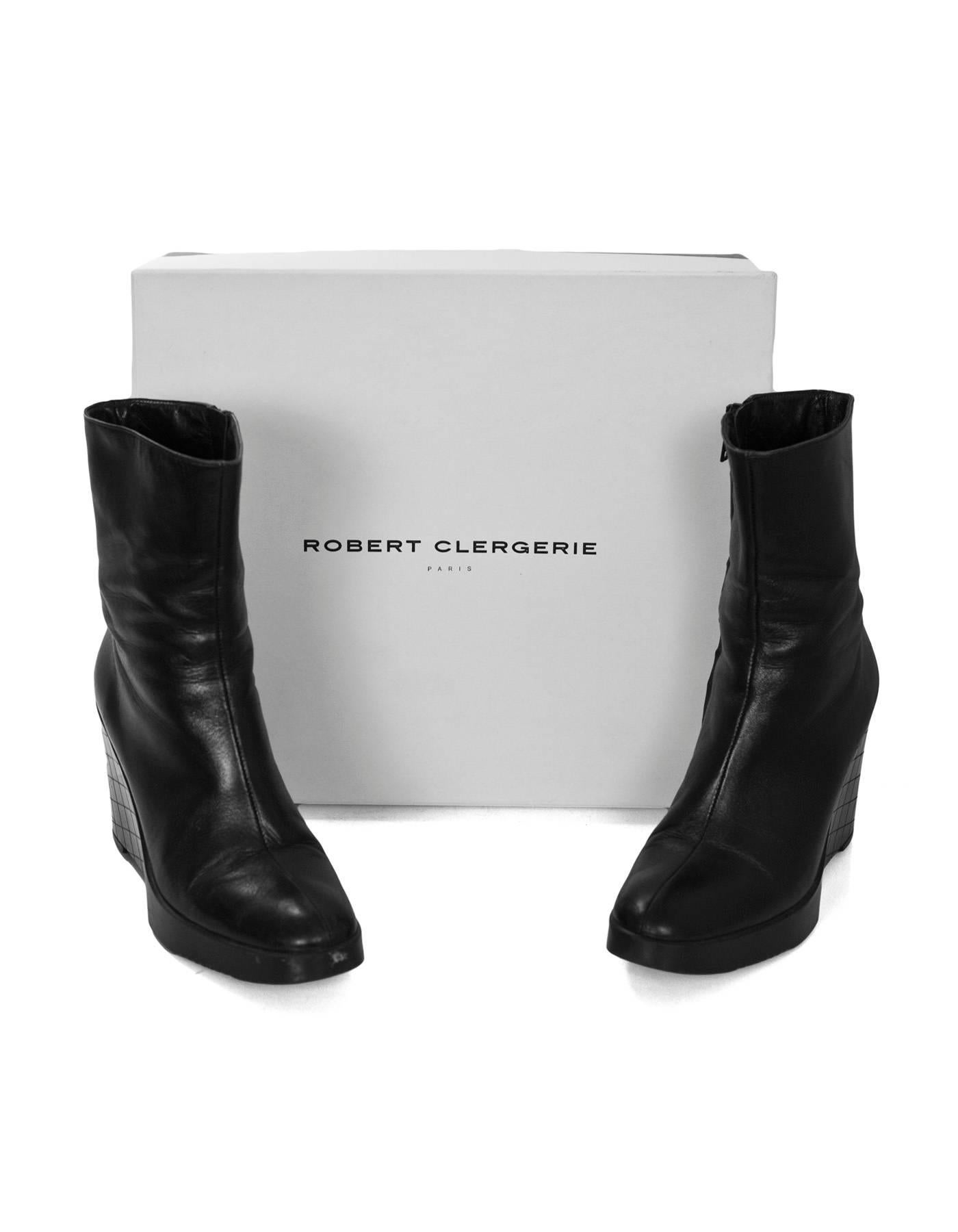 Robert Clergie Black Leather Wedge Ankle Boots Sz 6.5 with Box 3