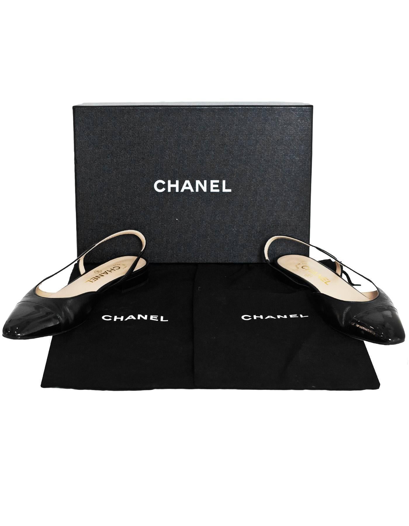 Chanel 2017 Black Leather Sling Backs sz 37.5 2