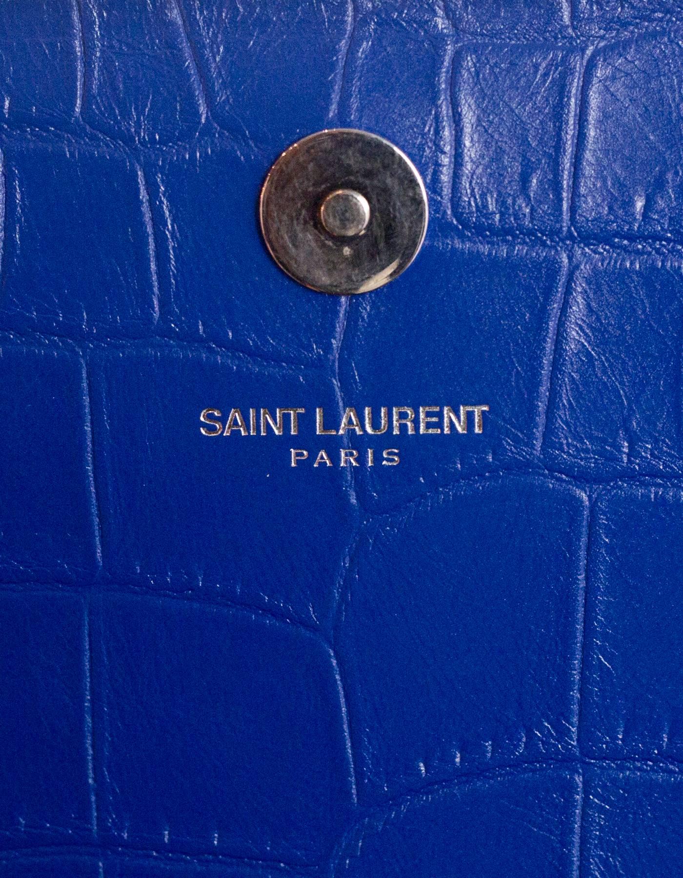 Saint Laurent Royal Blue Embossed Crocodile Monogram Kate Clutch Bag with Box 2