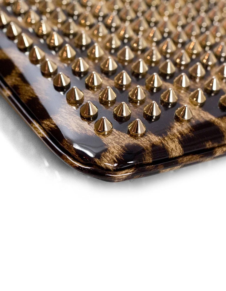 Christian Louboutin Posh Spikes Patent Leopard Clutch/Crossbody Bag For Sale at 1stdibs
