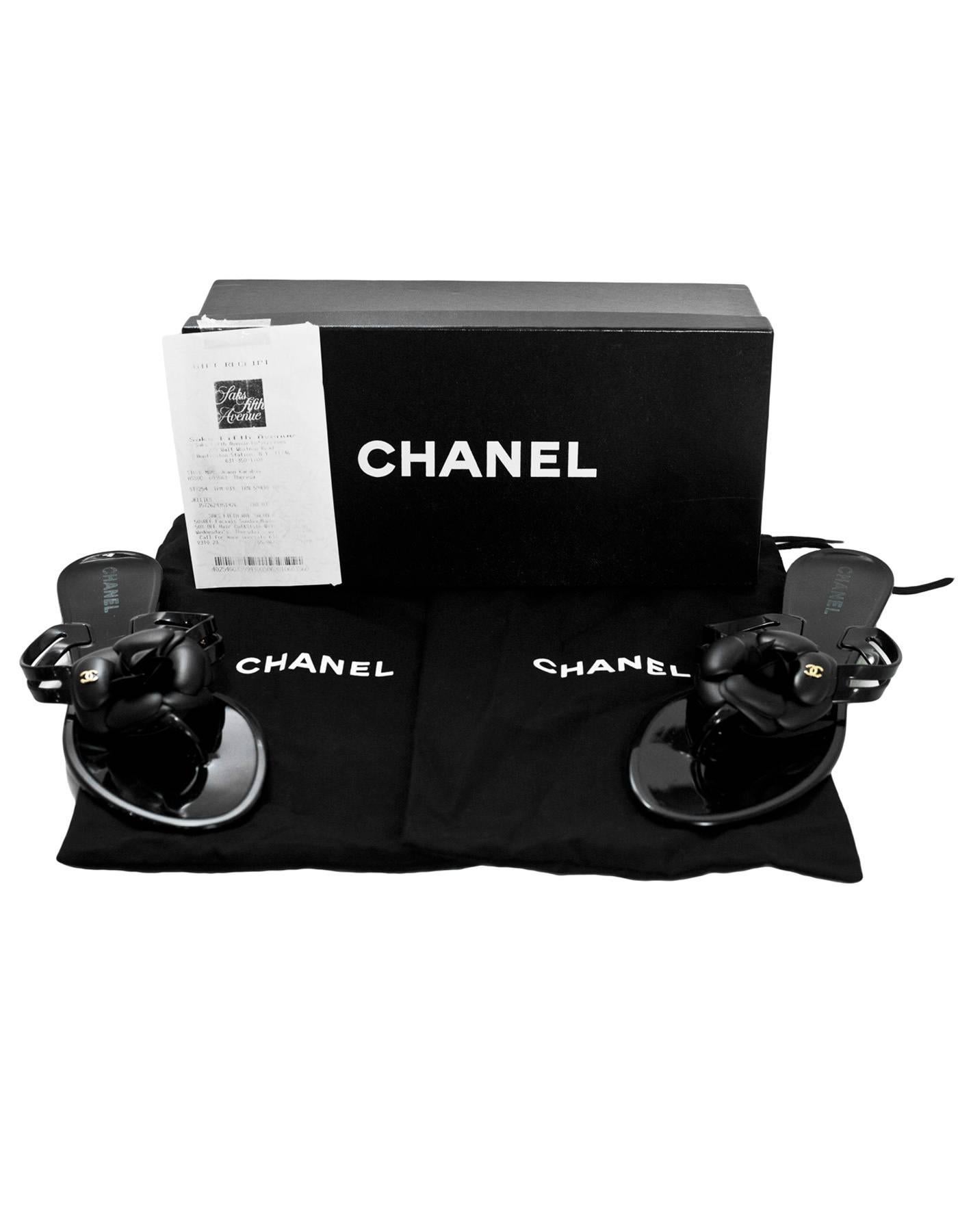 Chanel Black Jelly Camellia Sandals Sz 39 with Box 2