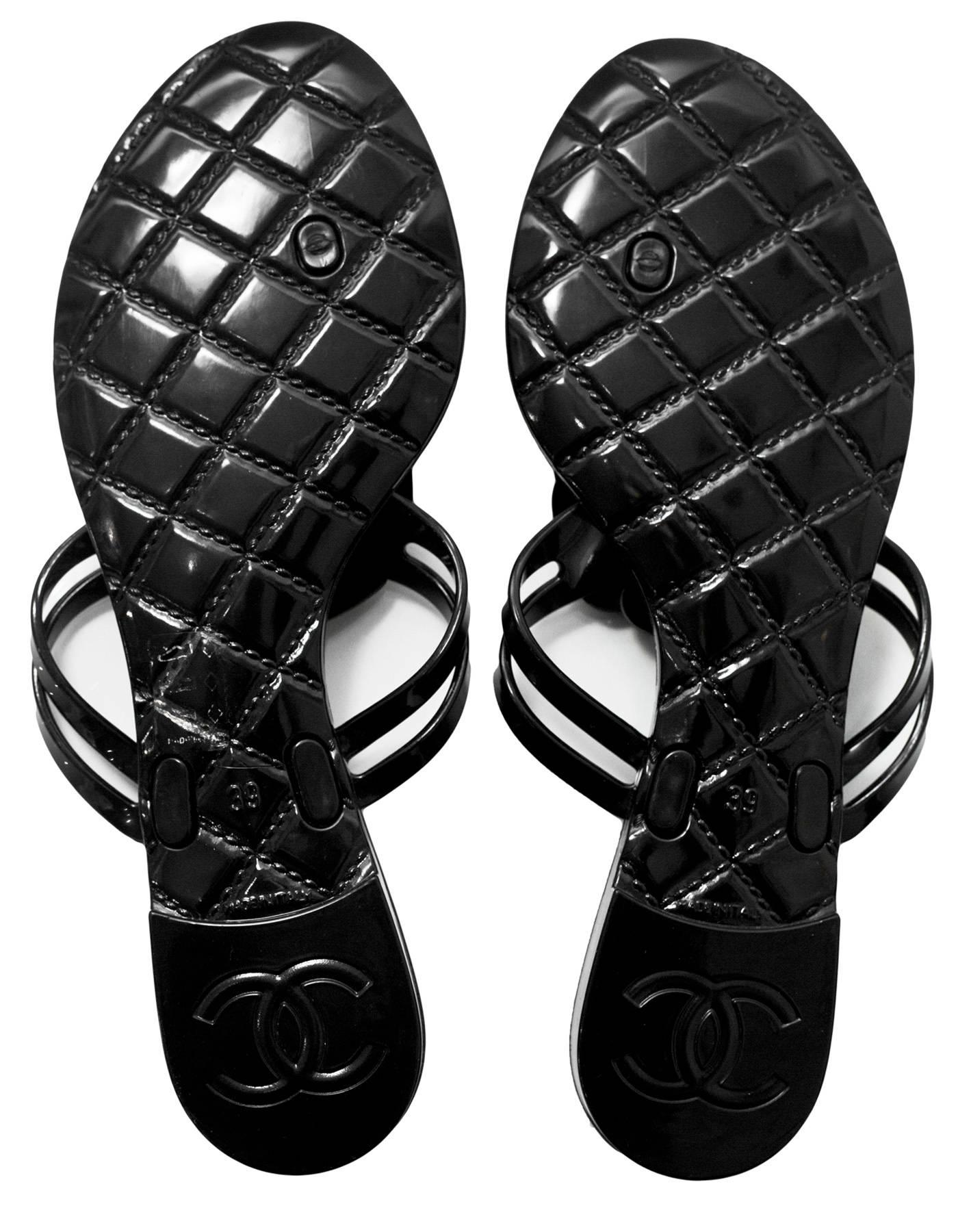Chanel Black Jelly Camellia Sandals Sz 39 with Box 1