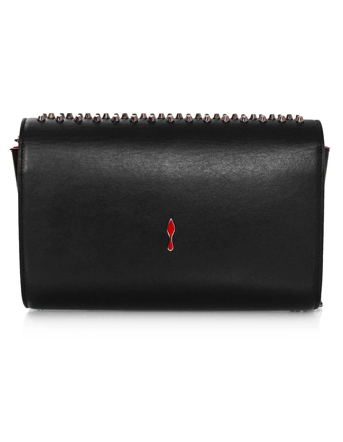 Women's Christian Louboutin Black Leather Paloma Studded Spike Clutch/Crossbody Bag