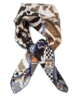 Hermès Brown & Black Pelages et Camouflage Silk 90cm Scarf