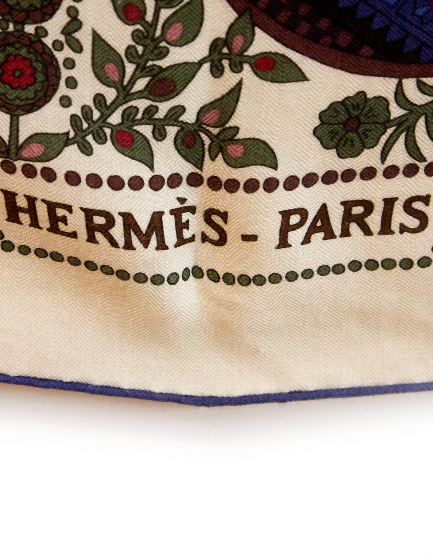 Hermes Cream, Maroon & Blue L'Arbre de Vie Silk & Cashmere Shawl Scarf 140 2