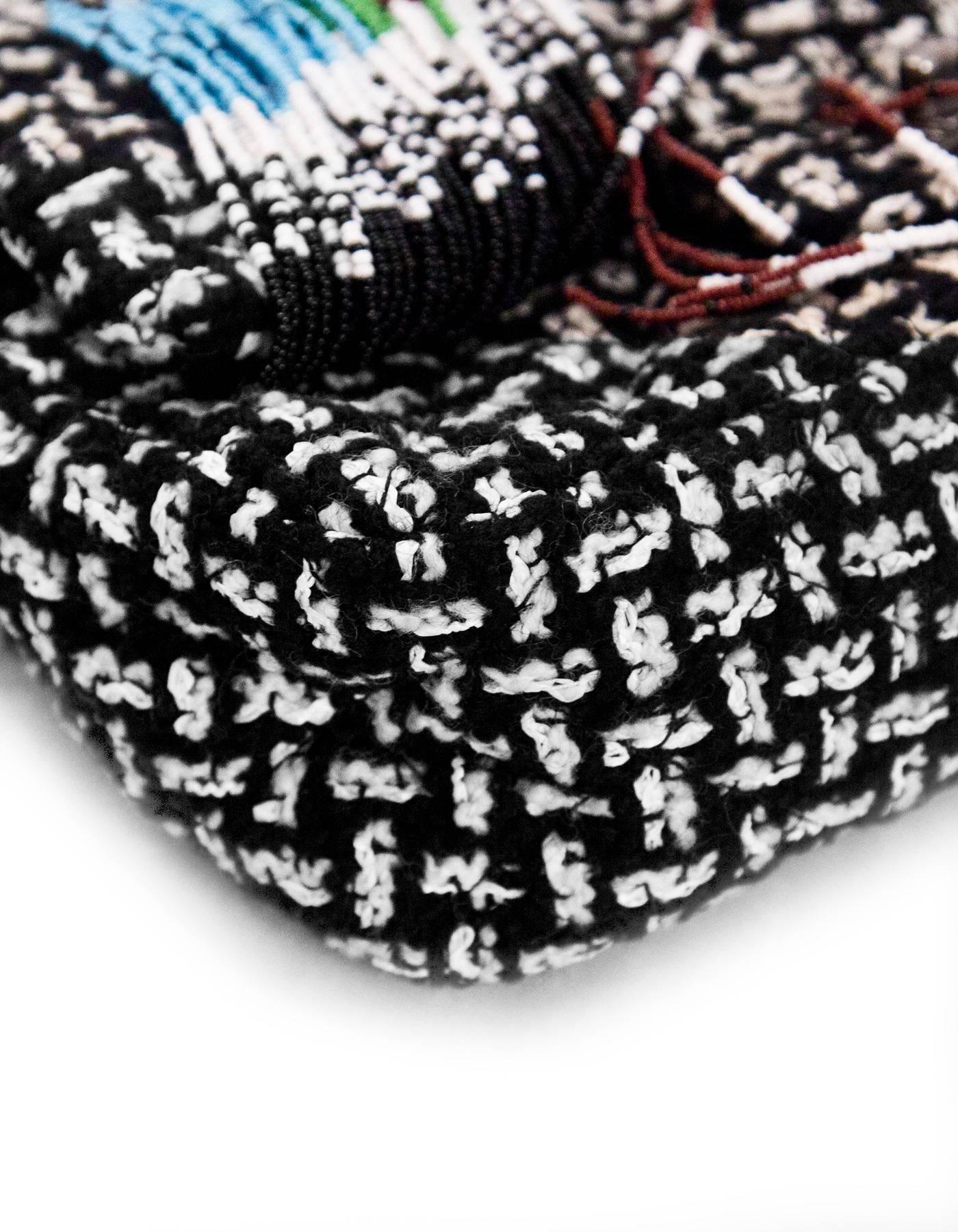 Women's Chanel 2014 Black & White Tweed Paris/Dallas Beaded Fringe Flap Bag rt. $6, 700